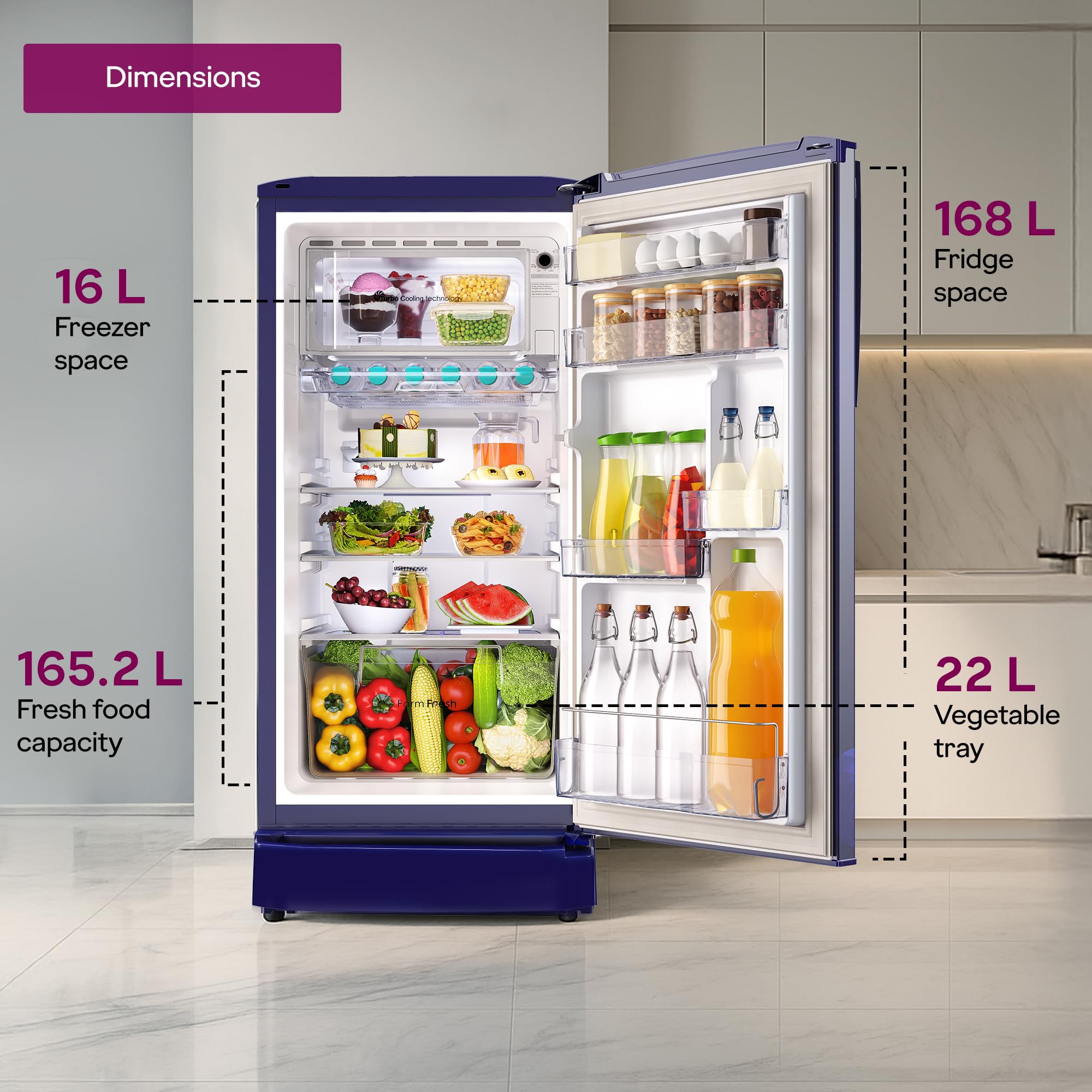 Godrej 183 L 3 Star 5 Years Comprehensive New Launch | Toughened Glass Shelves | 24 Day Farm Freshness | Jumbo Vegetable Tray | Single Door Refrigerator (RD R190CN THF FR BL, Floral Blue)