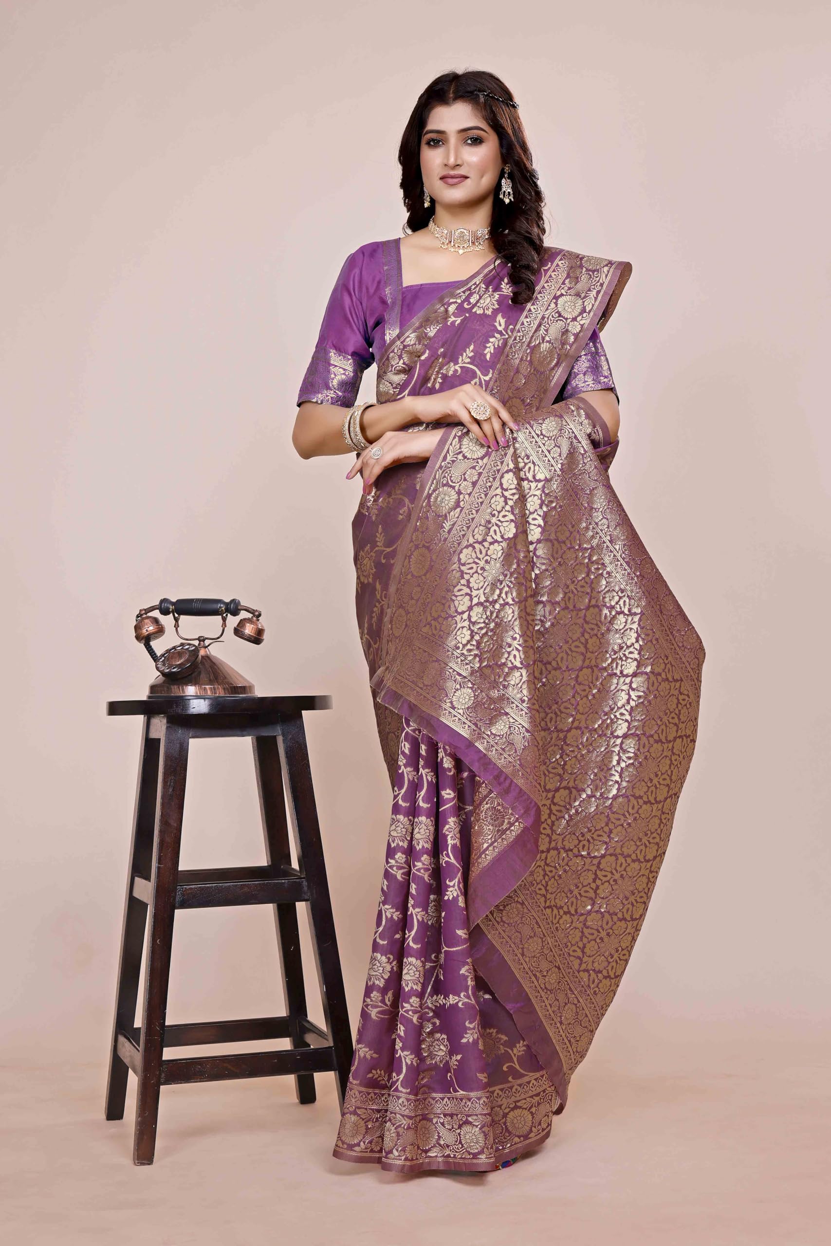 Shasmi Women's Wine Banarasi Pure Kanjivaram Silk Saree Soft new ladies Design Wear Pattu Sarees Latest 2026 Cotton Party Sari collections With Blouse Piece for Wedding sadi (PARI-228 WINE)