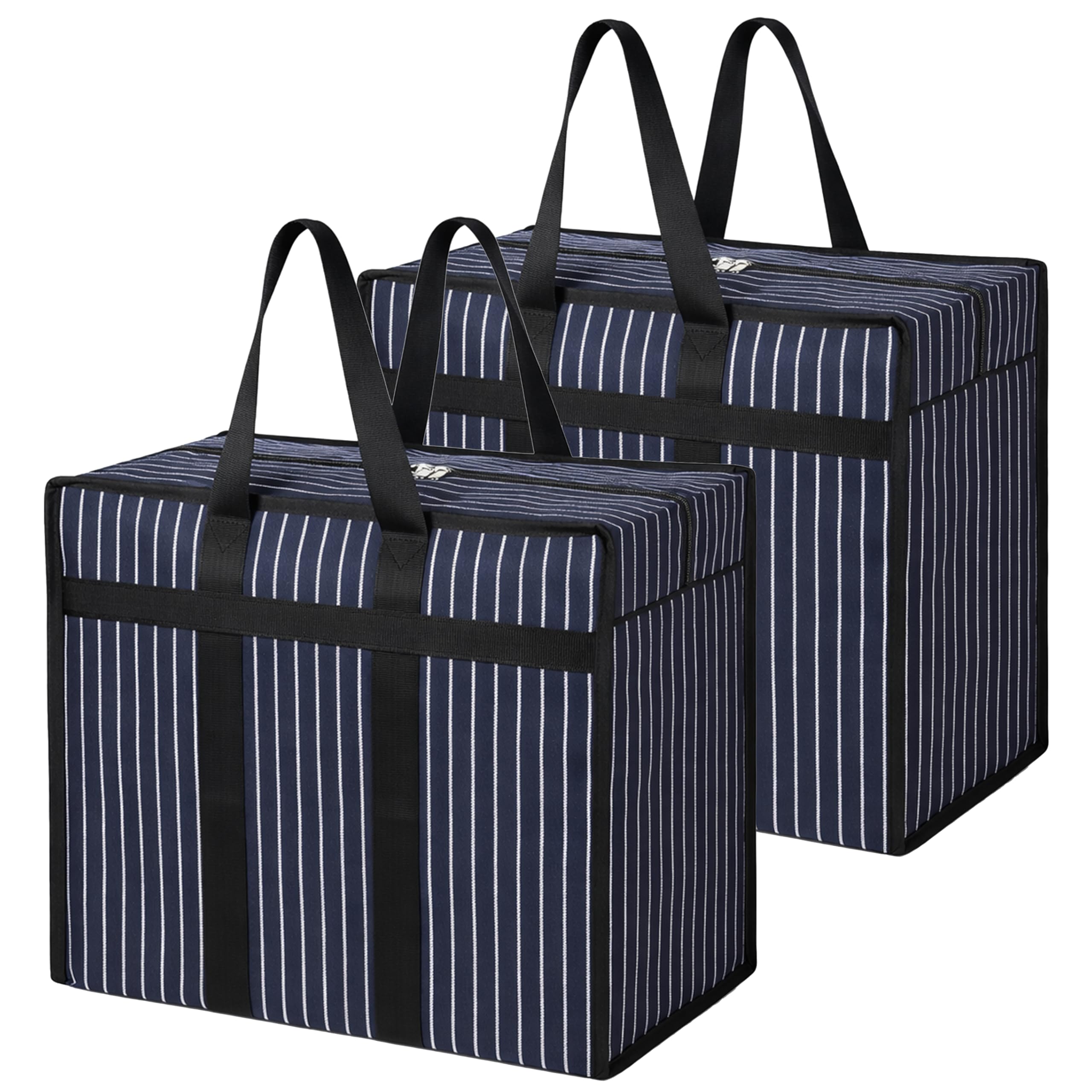 Match Made 2PK Extra Large Heavy Duty Canvas Storage Organizer Bag with Zip | Multipurpose Jhola Thaila with Strong Handles & Base for Home Storage, Travel, Laundry & Wardrobe – Black