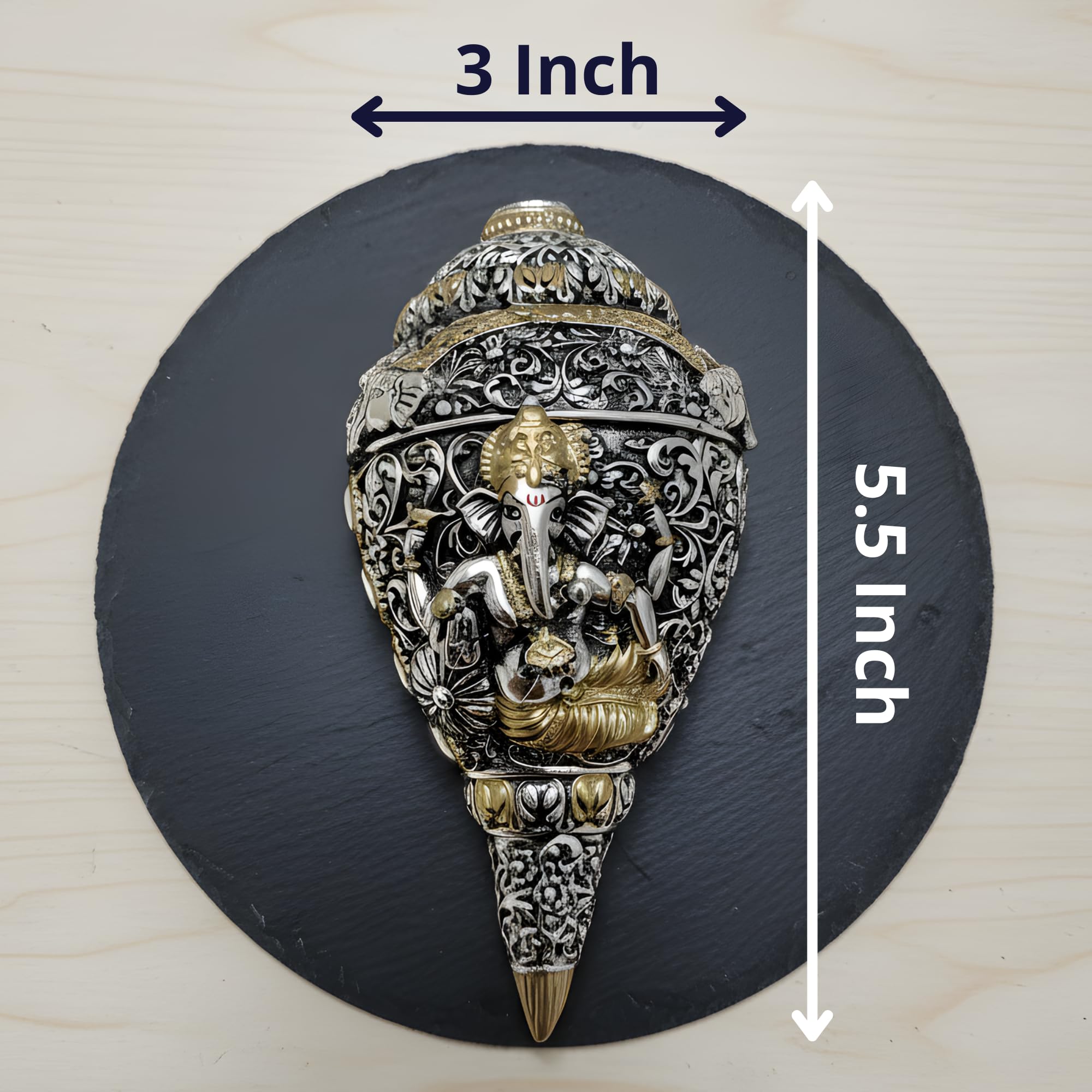 Dev Aastha 999 Pure Silver Plated & 24K Gold Plated Ganesh Shankh | Sacred 5.5 Inch Dual-Tone Conch Shell | Vastu Showpiece for Success & Wealth | Auspicious Pooja Gift.