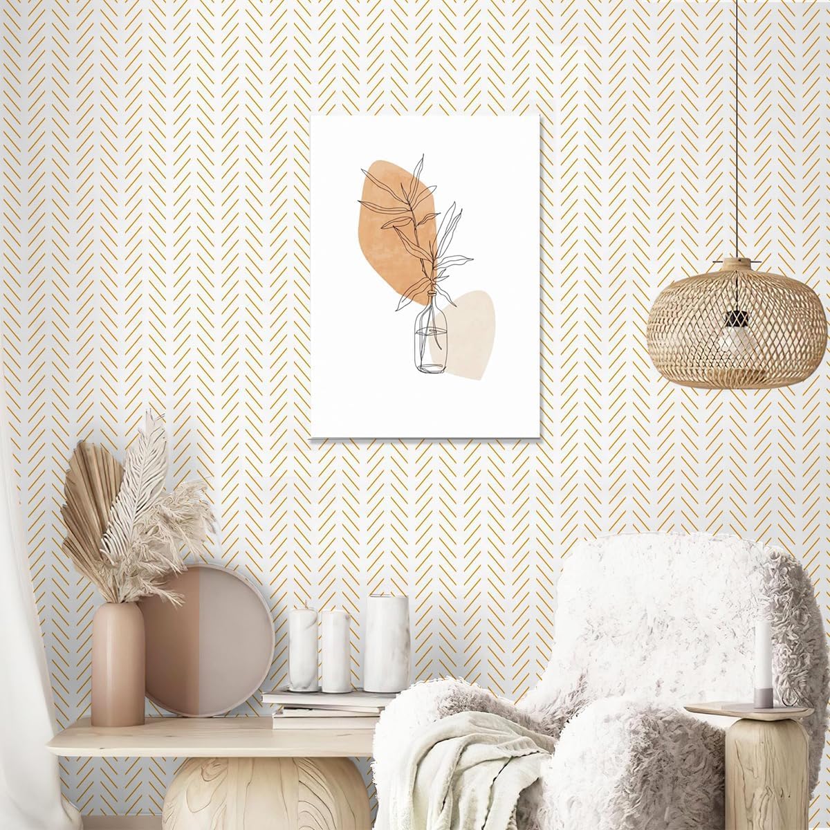 TEKCOOL Beige and White Peel and Stick Wallpaper Modern Herringbone Contact Paper Bathroom 17.7inch x 118.1inch Geometric Removable Wall Paper Peel and Stick Self Adhesive Contact Paper