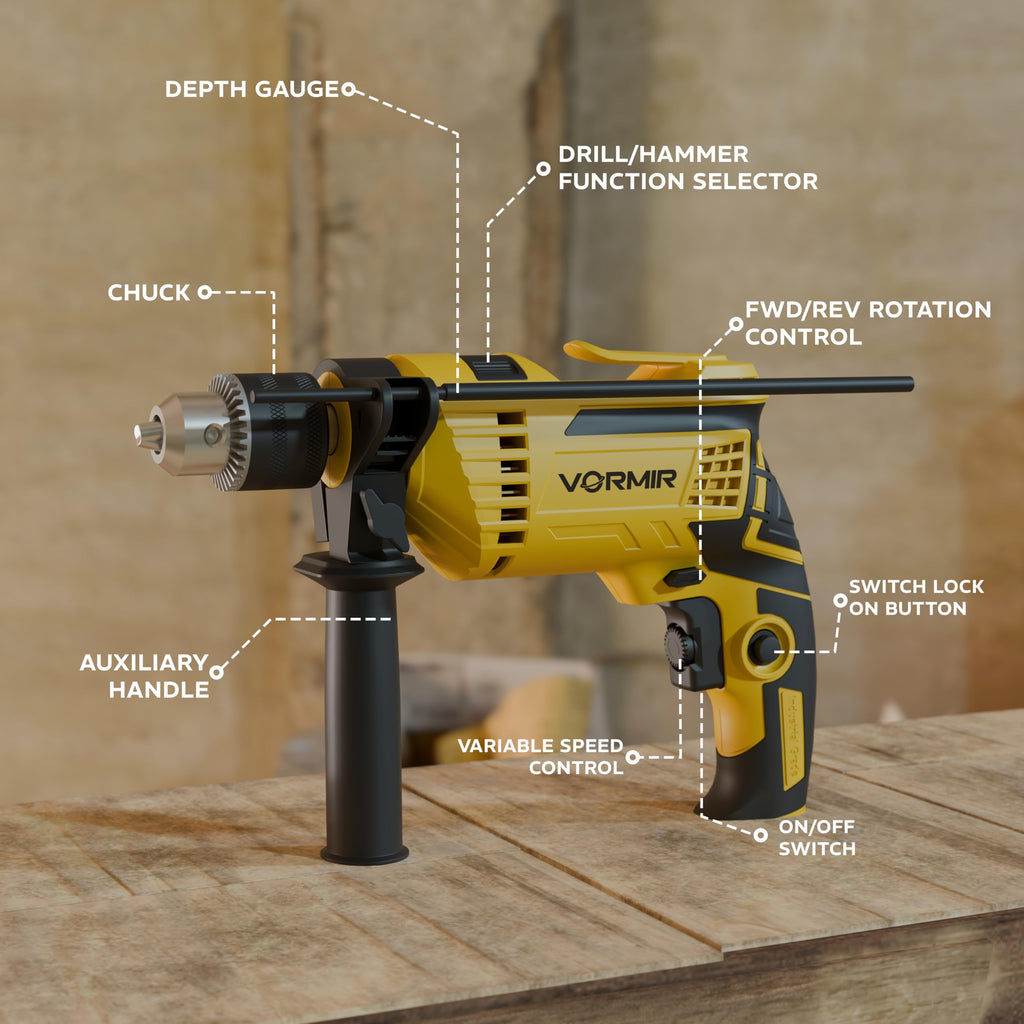 IBELL VORMIR Impact Drill | 650W | Dual Mode (Drilling & Impact) | 13mm Chuck | 0–2800 RPM | Variable Speed | Forward/Reverse | Copper Armature