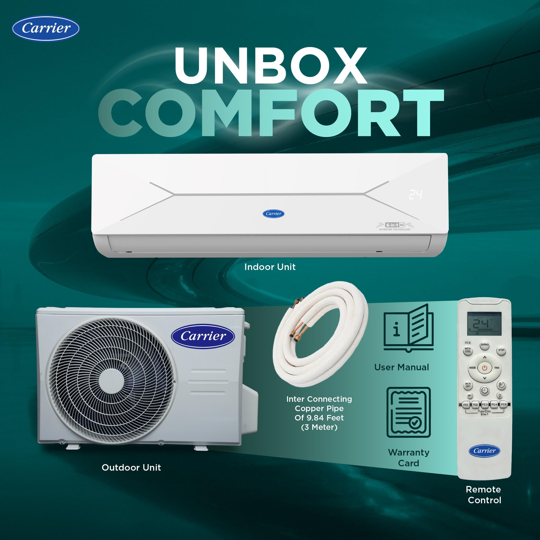 Carrier 1.5 Ton 3 Star, New Star rated, Flexicool Inverter Split AC (Copper, Convertible 6-in-1 with Smart Energy Display, Insta Cool, Auto Clean, PM 2.5 Filter, ESTER EDGE Gxi-CAI18EE3R36F0, White)