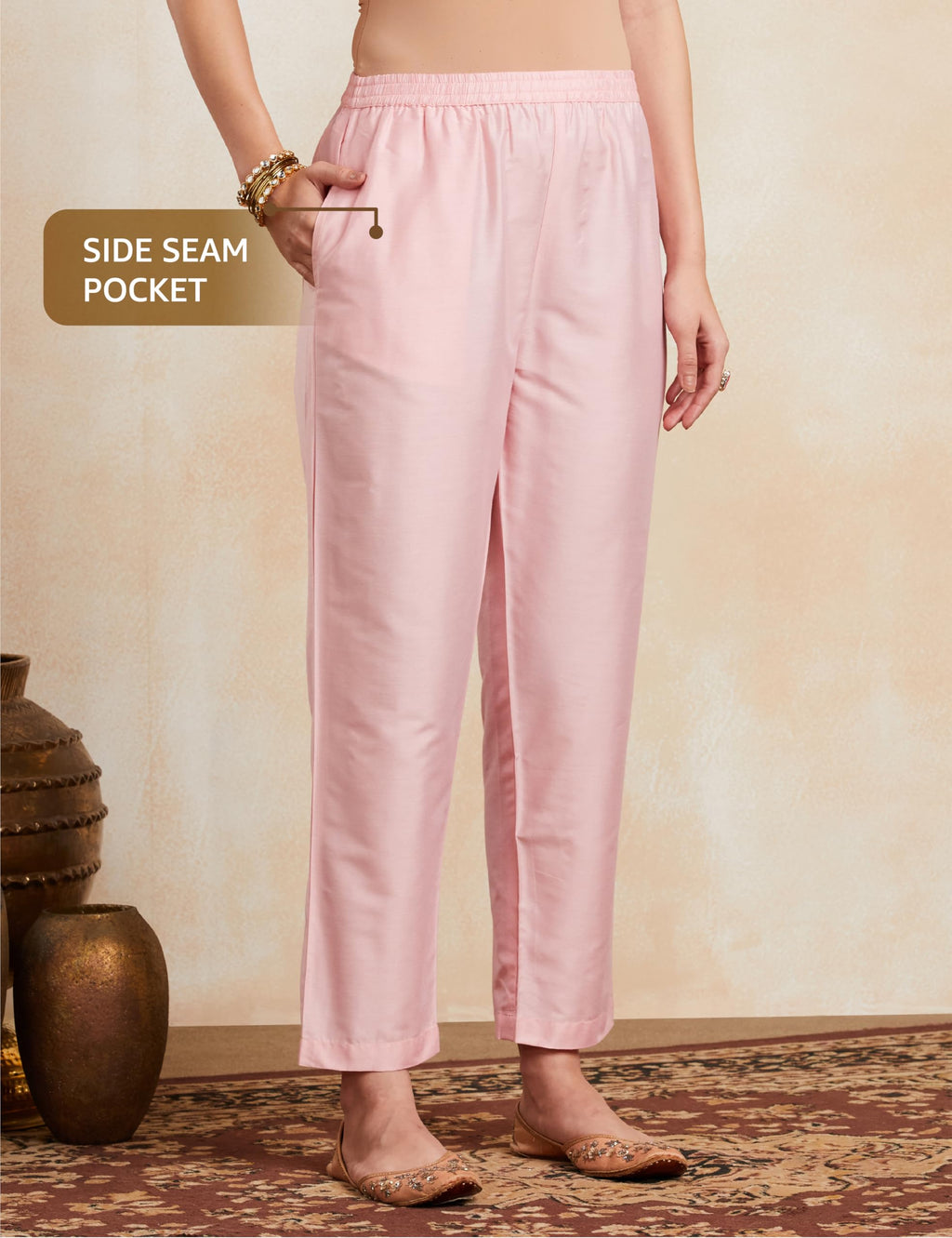 Amazon Brand- Myx Women's Embroidered Kurta Pant Set with Organza Dupatta (AW25-MYX-VEN-KS-10_Blush Pink_M)