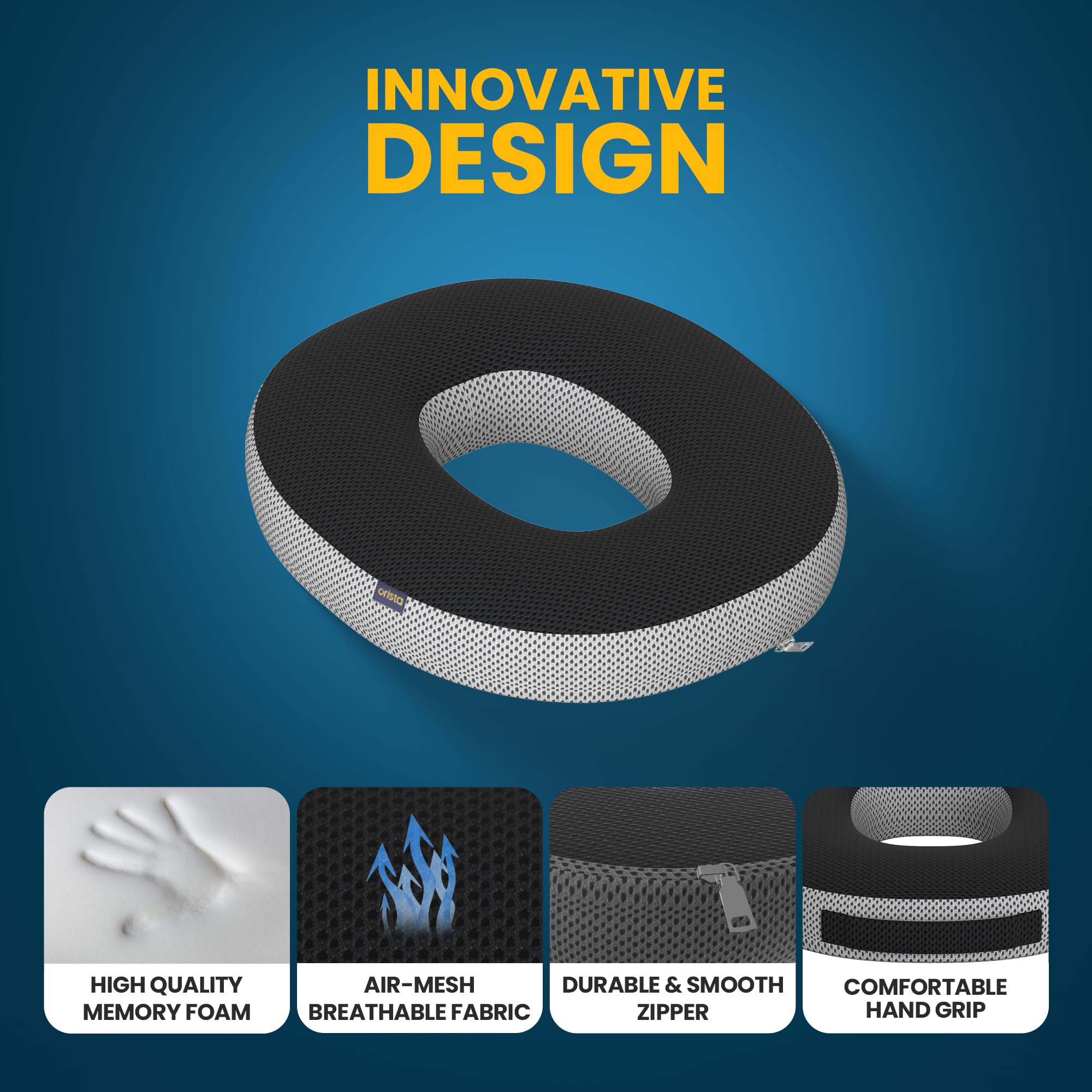 Orista Memory Foam Donut Cushion for Sitting | Orthopedic Seat Cushion with Breathable Mesh Cover | Coccyx Tailbone Pressure Relief Cushion for Office Chair Car & Home