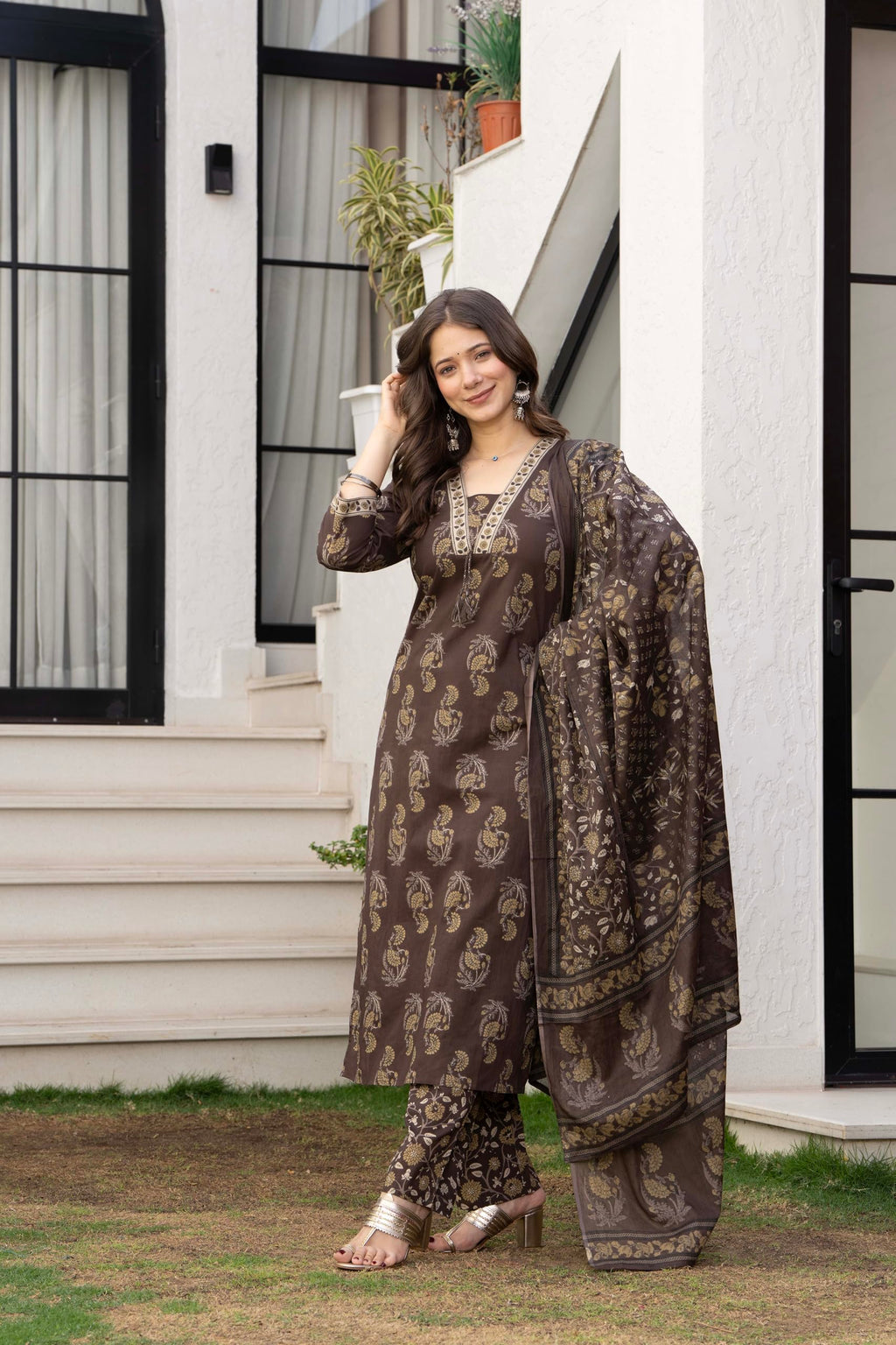 PARTHVI Women’s Cotton Printed Kurta Set with Pants & Dupatta | Elegant Ethnic Wear for Women | Floral Print | Comfortable Suit Set