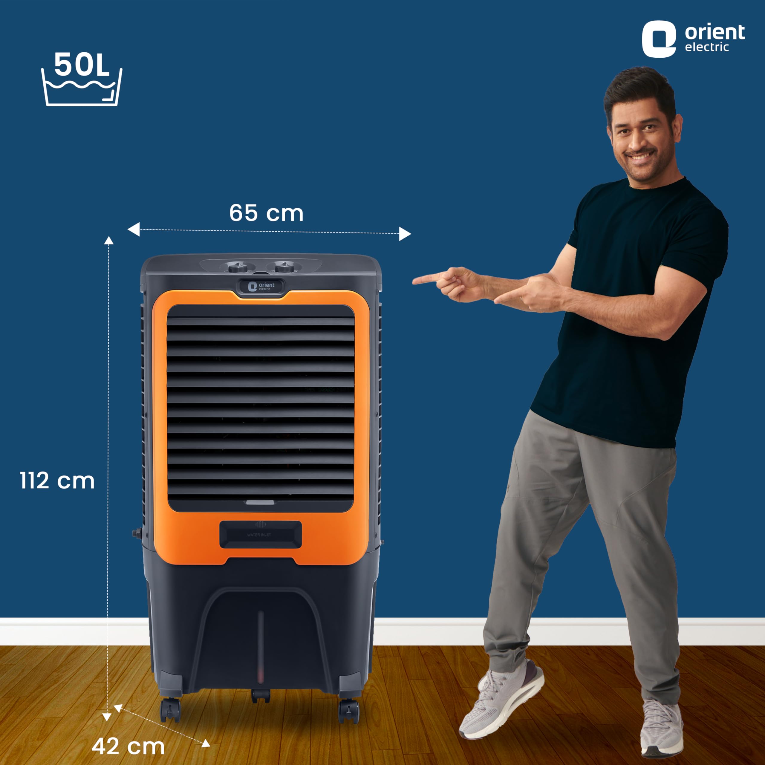 Orient Electric Ultimo 50L Desert Air Cooler with Densenest Honeycomb pads, Ice chamber & High Air Delivery | Desert Cooler for home (Grey and Orange)