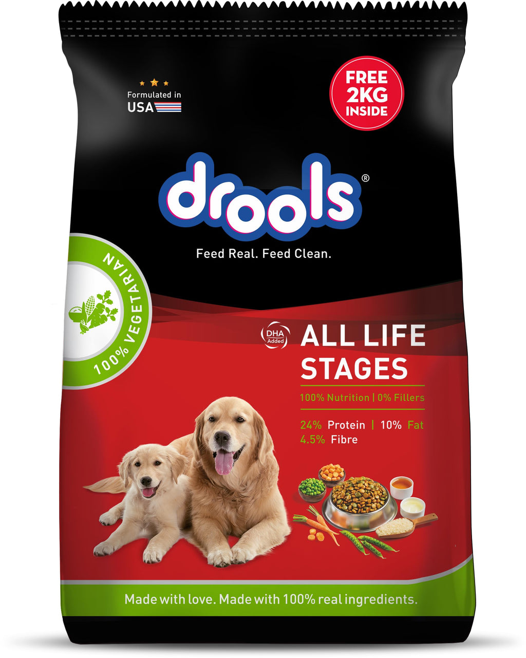 Drools Dry Dog Food All Life Stages 10kg | 100% Vegetarian Flavour | Supports Digestive Health | Strong Bones & Teeth | Boosts Immunity | Healthy Skin & Shiny Coat