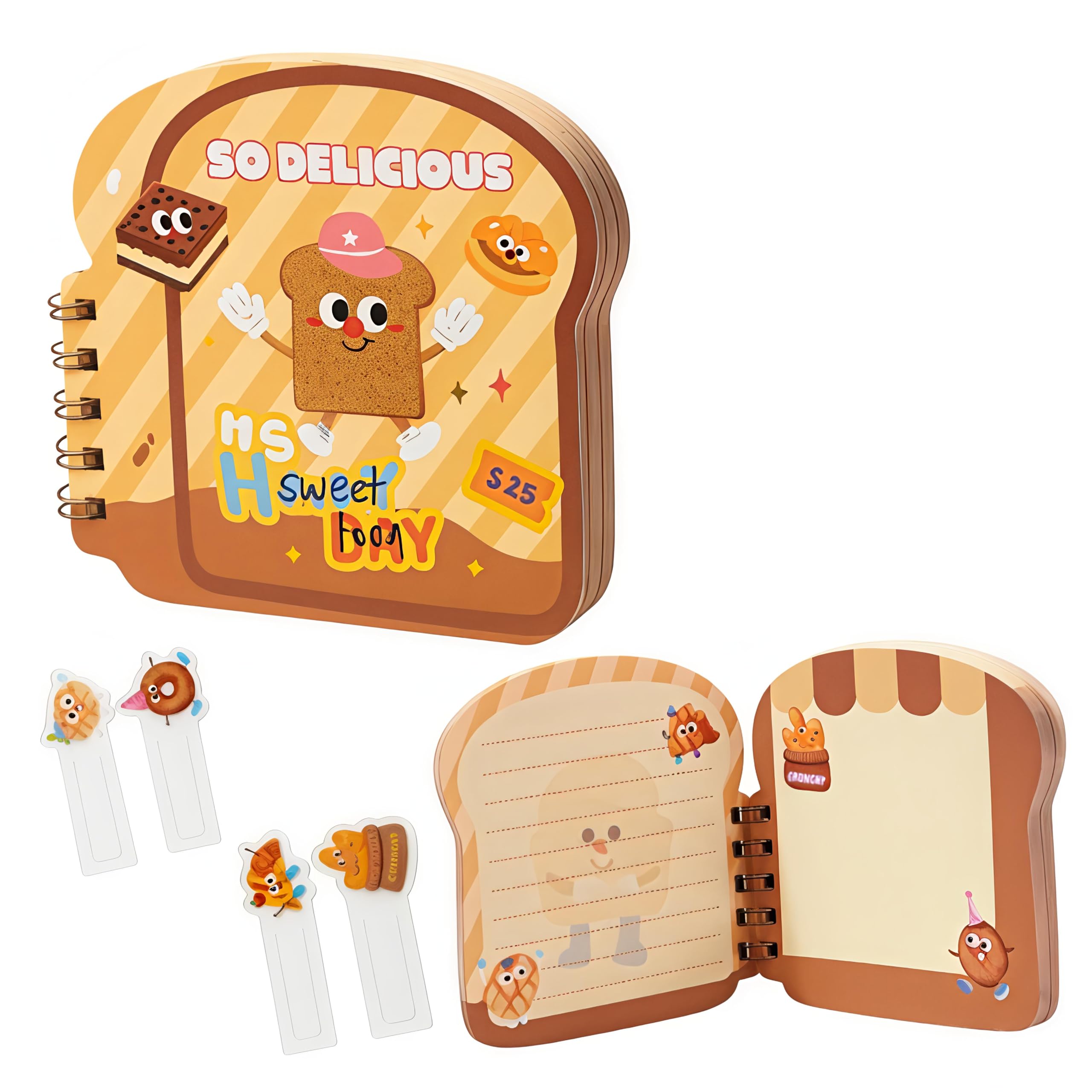 FunBlast Mini Diary for Kids –Bread Theme Spiral Notebook Diary with Bookmarks, Cute Kawaii Stationery, A7 Size Journal Diary, Ruled Notebooks for Boys & Girls – 60+ Sheets (RandomPrint)
