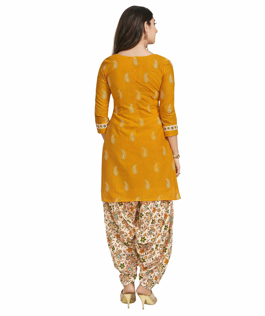 Miraan Cotton Printed Readymade Salwar Suit For Women(MIRAANSG118L, Large, Yellow)