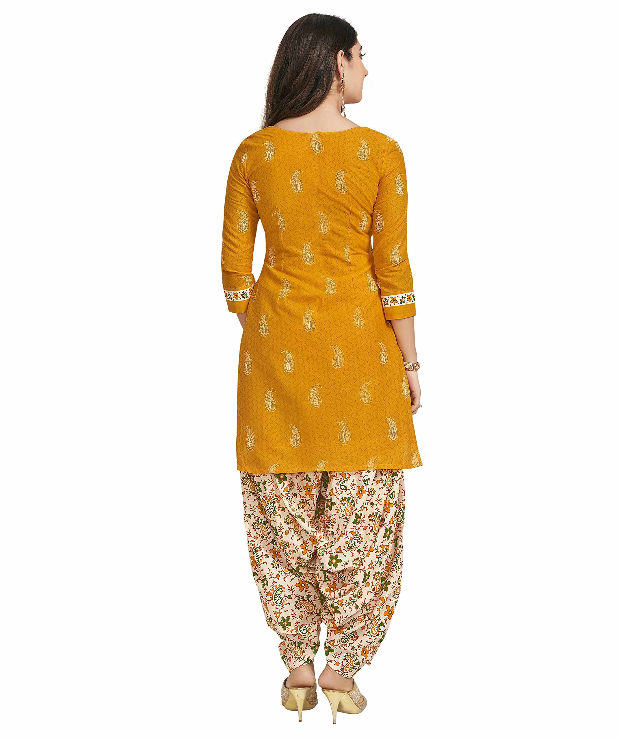 Miraan Cotton Printed Readymade Salwar Suit For Women(MIRAANSG118L, Large, Yellow)