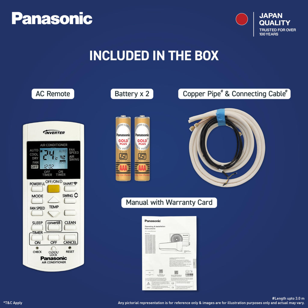 Panasonic 1.5 Ton 3 Star, New Star rated, Premium WiFi Inverter Smart Split AC (DustBuster Tech, Matter Enabled, AI, Higher Airflow, Copper Cond., 8in1 Convertible, 2-Way,PM0.1 Filter,CS/CU-SU18BKY3W,White)