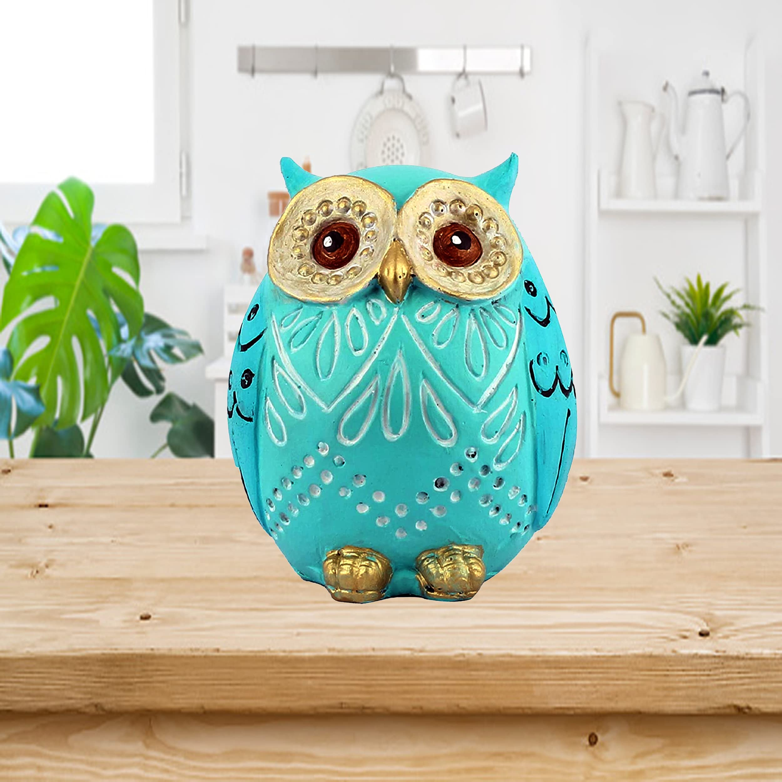 DEQUERA Owl Figurines Tabletop Statues and Figurines for Desktop Book Shelf Decor (Standing Still Style), Color : (Sky Blue)