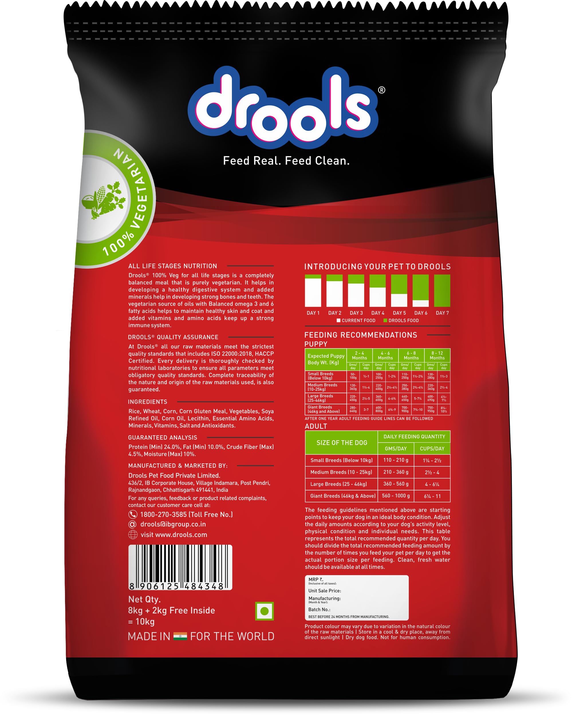Drools Dry Dog Food All Life Stages 10kg | 100% Vegetarian Flavour | Supports Digestive Health | Strong Bones & Teeth | Boosts Immunity | Healthy Skin & Shiny Coat