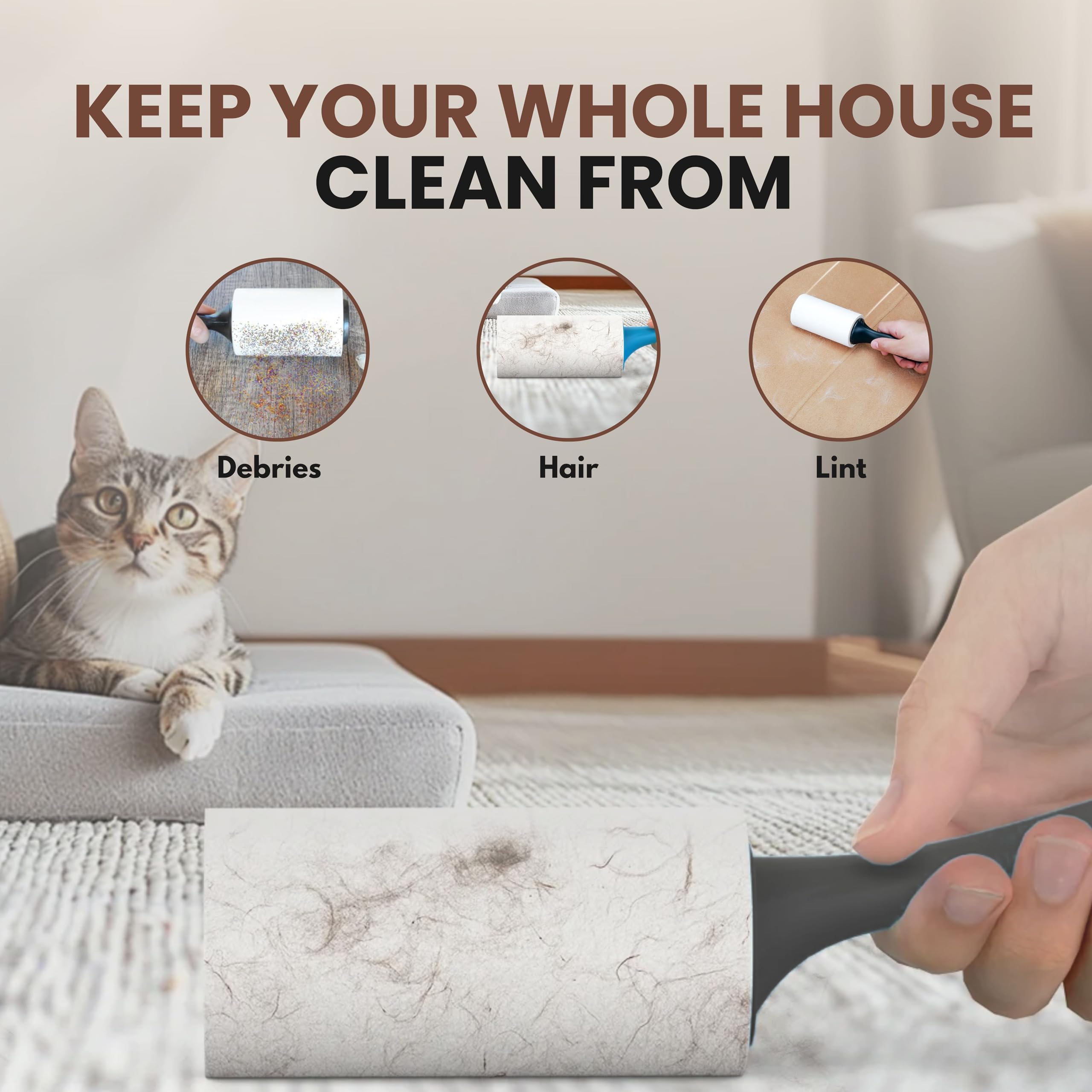 Foodie Puppies Pet Hair Remover Lint Roller with Handle and 4 Refills (300 Sheets), Hair Remover for Dogs and Cats, Ideal for Clothes, Furniture, Coats, Car Seats, Carpets, Fabric, and Dust Cleaning
