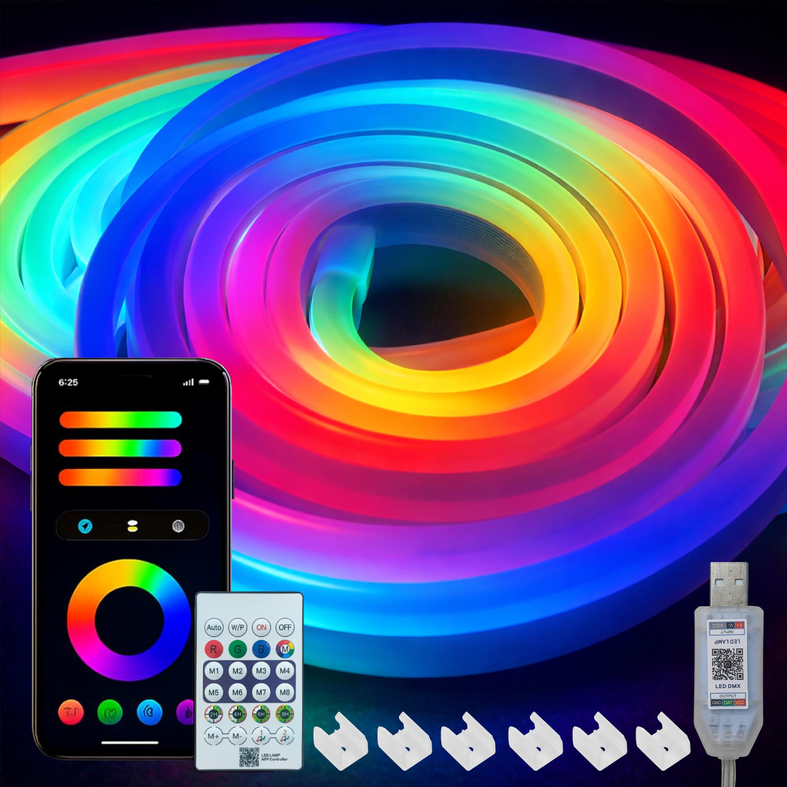 Forus 5M Smart RGB Neon LED Strip Light with App & Remote, Music Sync Rope Light, 16M Colors, RGB IC Strip Lights for Room, Gaming, TV Backlight, Party & Home Decoration, Diwali Decor| 3M Warranty-1Pc