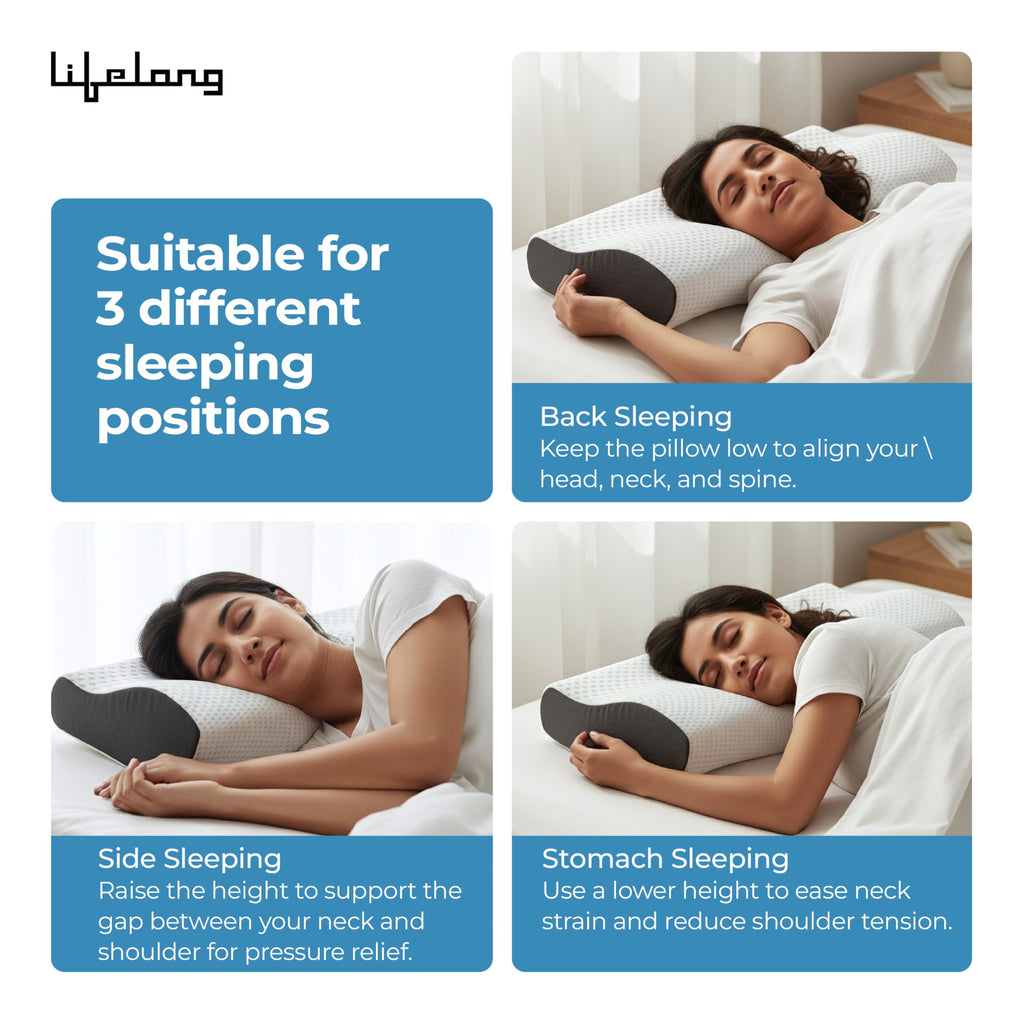 Lifelong Cervical Pillow for Neck Pain | Orthopedic Memory Foam Neck Pillow for Sleeping |Cervical Support for Spondylitis, Back & Shoulder Pain Relief |19x12x3.5 Inch| Comfortable Bed Pillow (LLCP05)