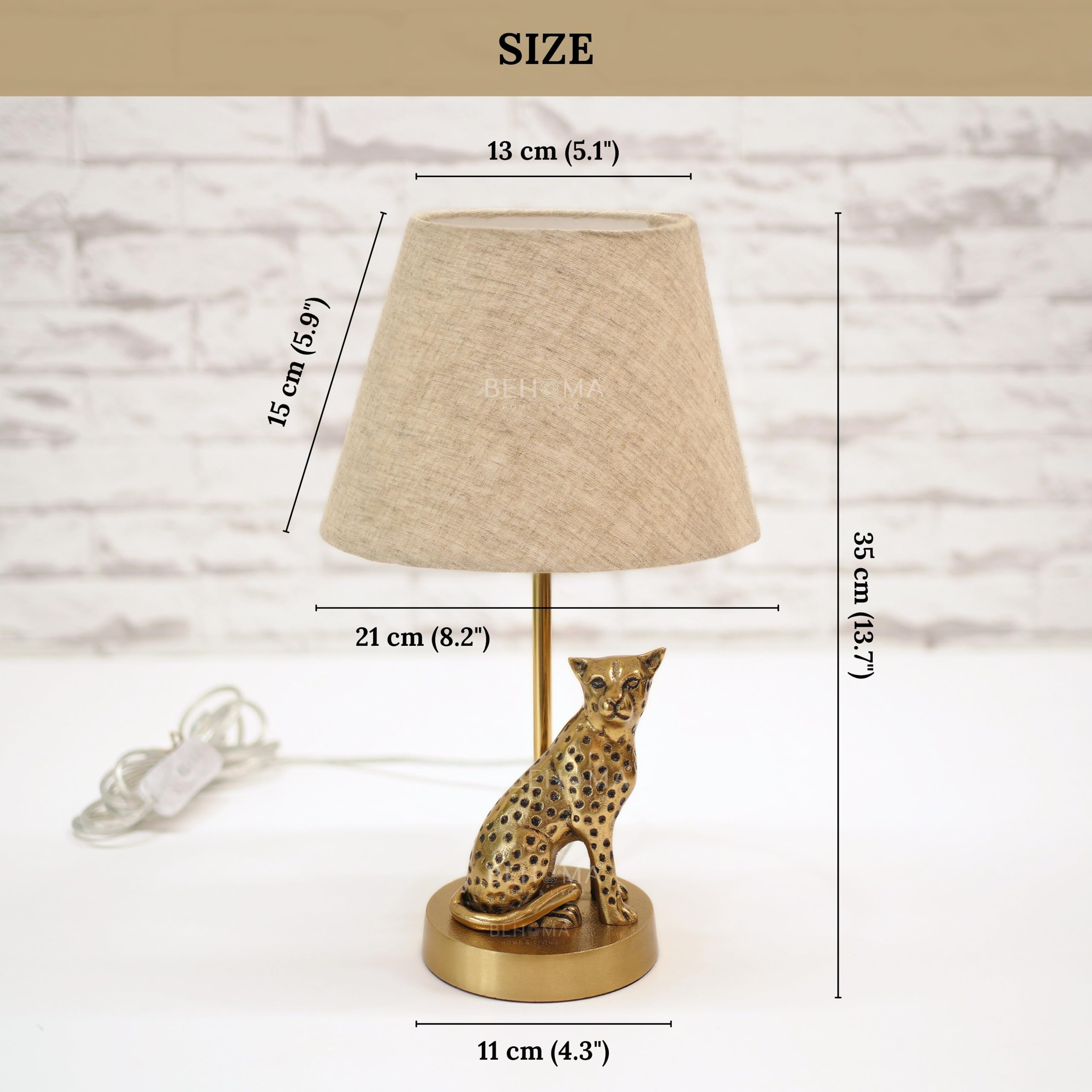 BEHOMA Luxury Jaguar Figurine Table Lamp with Antique Gold Aluminium Base & Fabric Shade | Elegant Home & Office Decor | Gift for Men, Kids, Housewarming Anniversary & Birthday (Bulb Not Included)