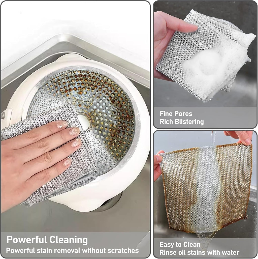 VARENYYA [ 7-pcs ] Wire Dishwashing Rags for Wet and Dry Non-Scratch Steel Wool Scrubber,Cleaning Pads Multi-use Kitchen Wipes, Stainless Steel Miracle Cleaning Cloths Scrub Sponges