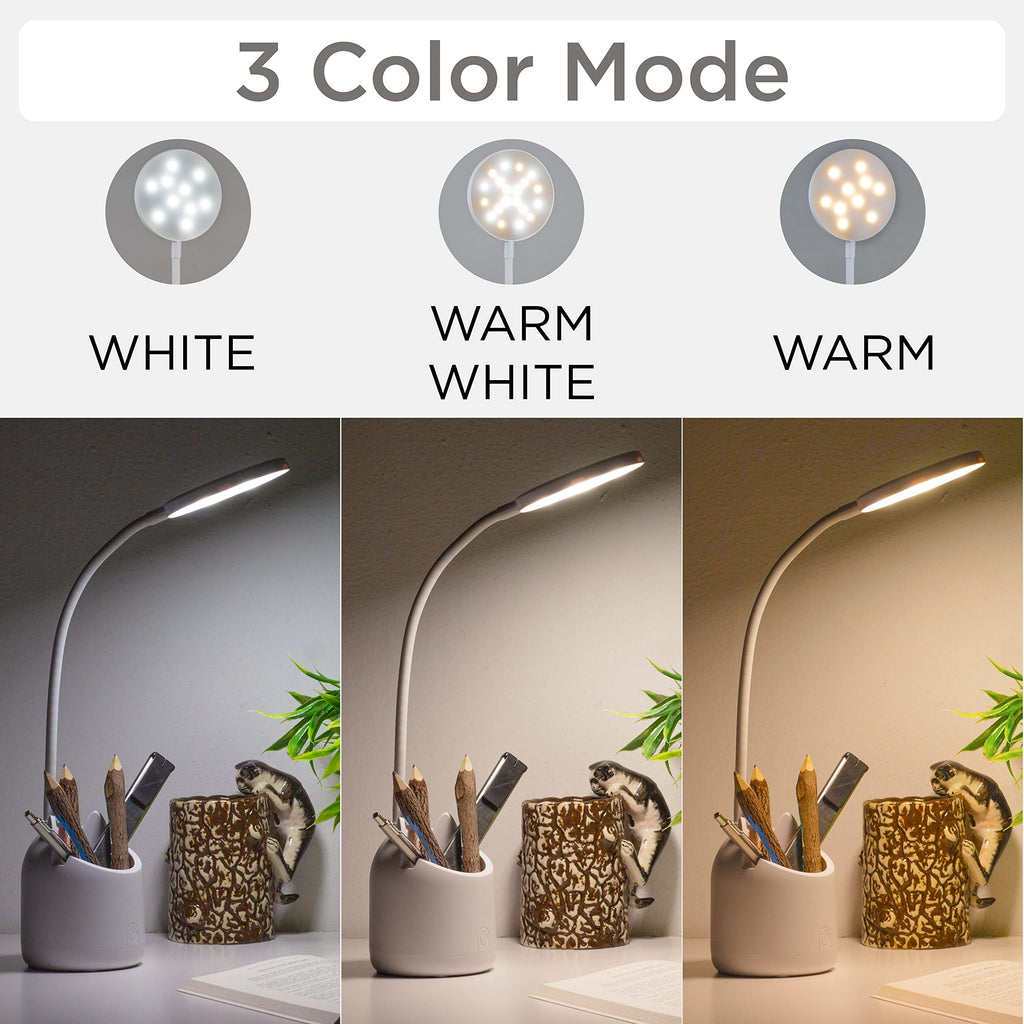 WEIRD WOLF Study Lamp with 3 Colour Modes & Adjustable Brightness Levels | Table Lamp for Study Room with Gooseneck, Pen & Mobile Holder | Rechargeable 1200mAh Battery | 6 Month Warranty