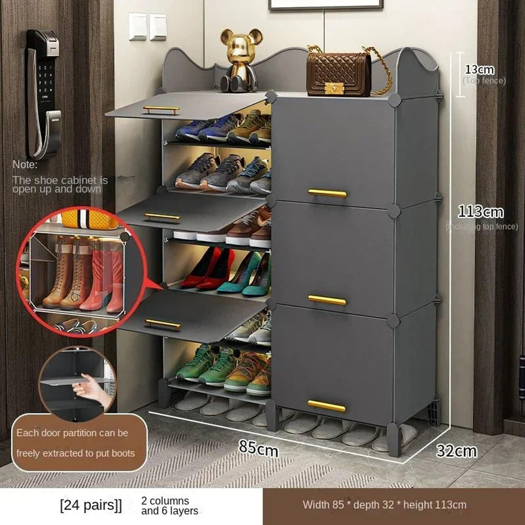 AYSIS Premium Modular Plastic Shoe Rack for Home with Door | 𝟏𝟐-𝐓𝐢𝐞𝐫 Stackable Shoe Organizer | Waterproof & Dustproof | Space Saving Storage for Home, Bedroom & Entryway【Grey, 12-Shelf-6-Door】