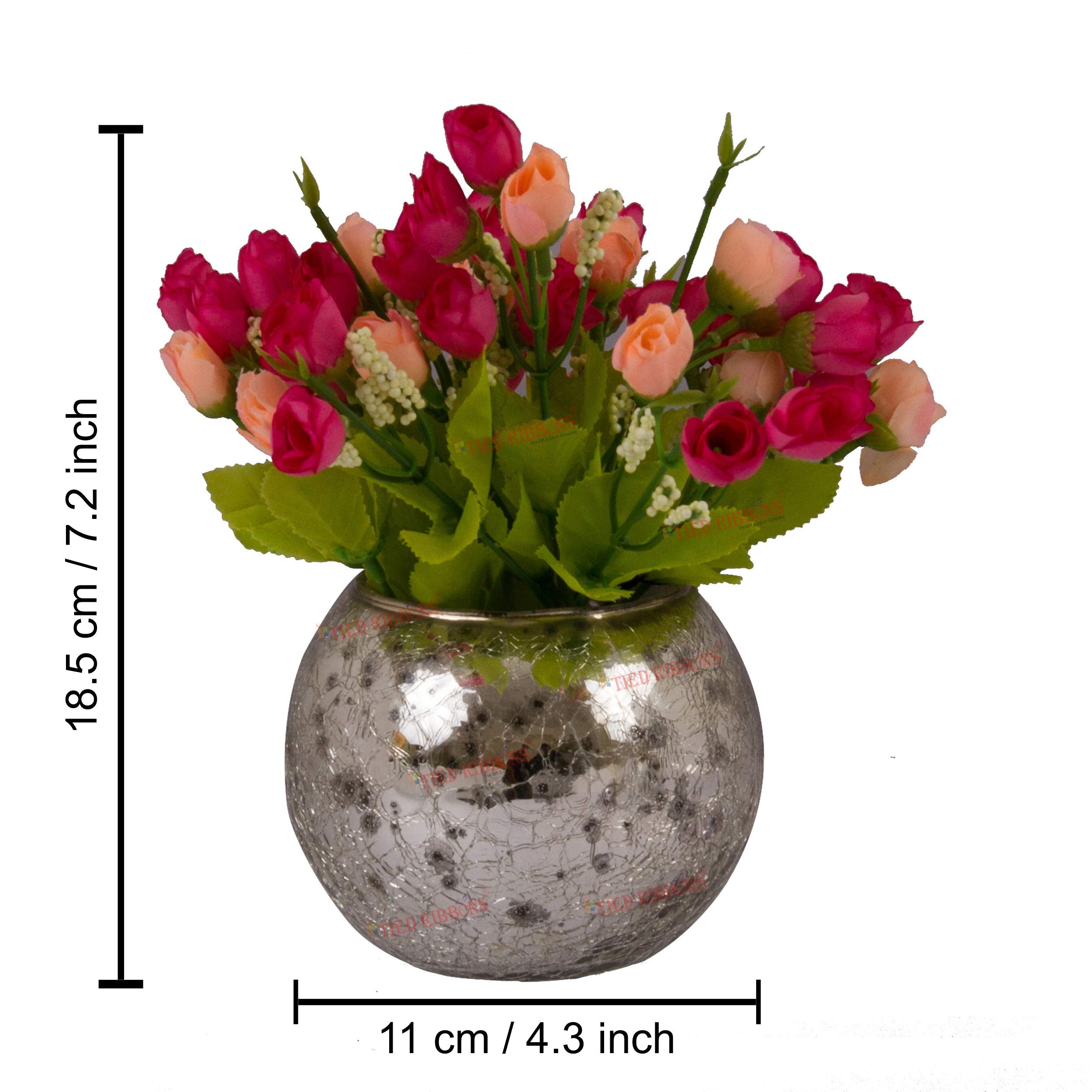TIED RIBBONS Multicolor Flowers with Mercury Glass Vase for Mothers Day Home Decor Center Table Bedroom Living Room and Office Decoration (Multicolor)