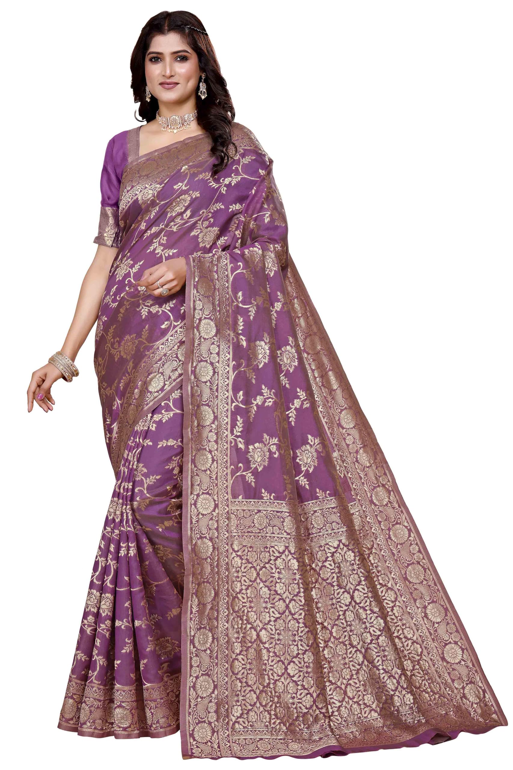 Shasmi Women's Wine Banarasi Pure Kanjivaram Silk Saree Soft new ladies Design Wear Pattu Sarees Latest 2026 Cotton Party Sari collections With Blouse Piece for Wedding sadi (PARI-228 WINE)