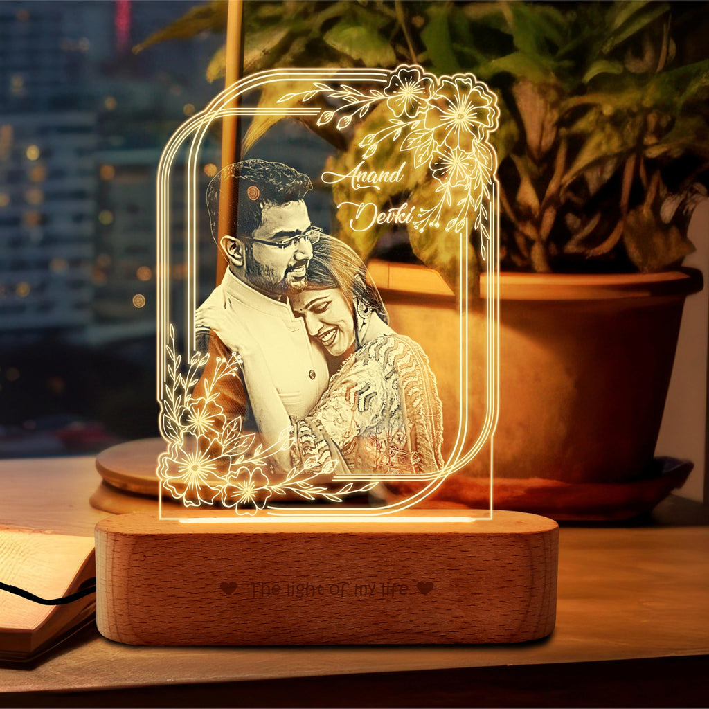 ZOCI VOCI Personalized Valentine for Couple Gift - LED Photo Frame | Customized Anniversary for Gift Wife & Husband | Photo Engraved Lamp (Warm Light, B&W - Engraving)