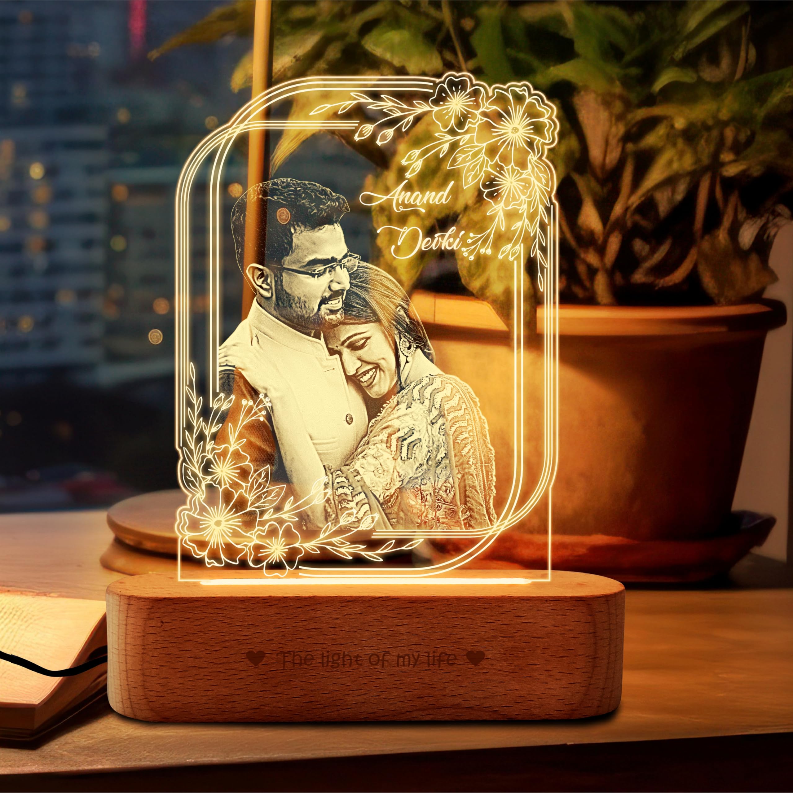 ZOCI VOCI Personalized Valentine for Couple Gift - LED Photo Frame | Customized Anniversary for Gift Wife & Husband | Photo Engraved Lamp (Warm Light, B&W - Engraving)