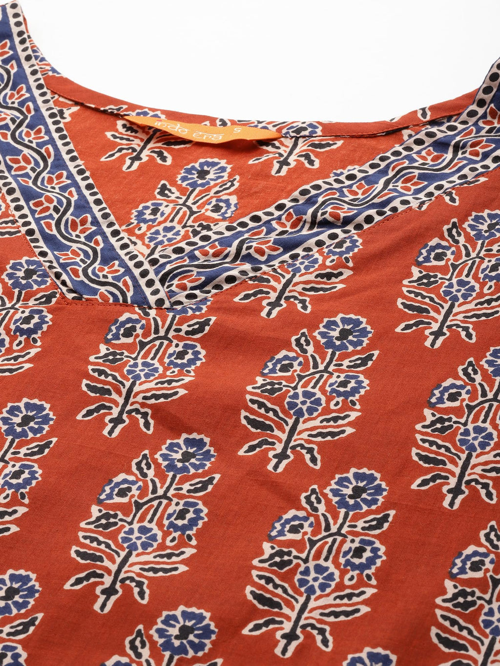 INDO ERA Cotton Rust Printed Straight Kurta With Pant & Dupatta Set For Women (Kh0Rt5137_Medium, Regular Fit)