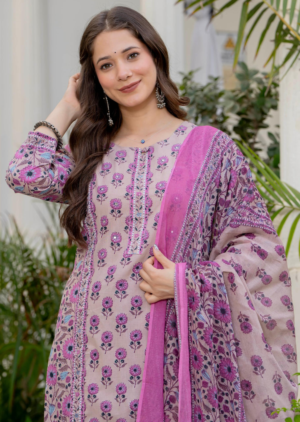 Amayra Women's Pure Cotton Straight Kurta Set with Palazzo pants & dupatta|Ethnic wear|Kurta Set for Women(TCK768,Pink,M)