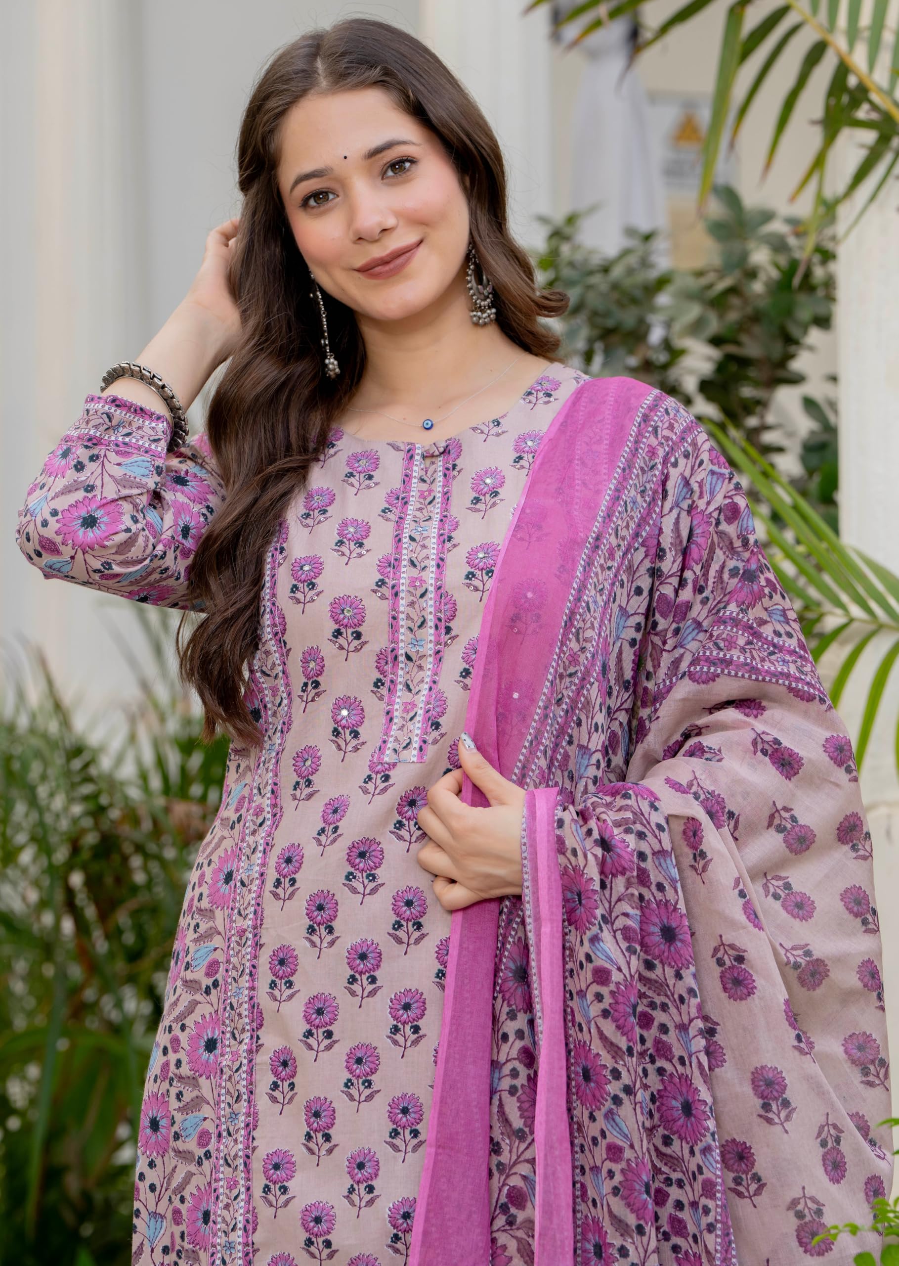Amayra Women's Pure Cotton Straight Kurta Set with Palazzo pants & dupatta|Ethnic wear|Kurta Set for Women(TCK768,Pink,M)