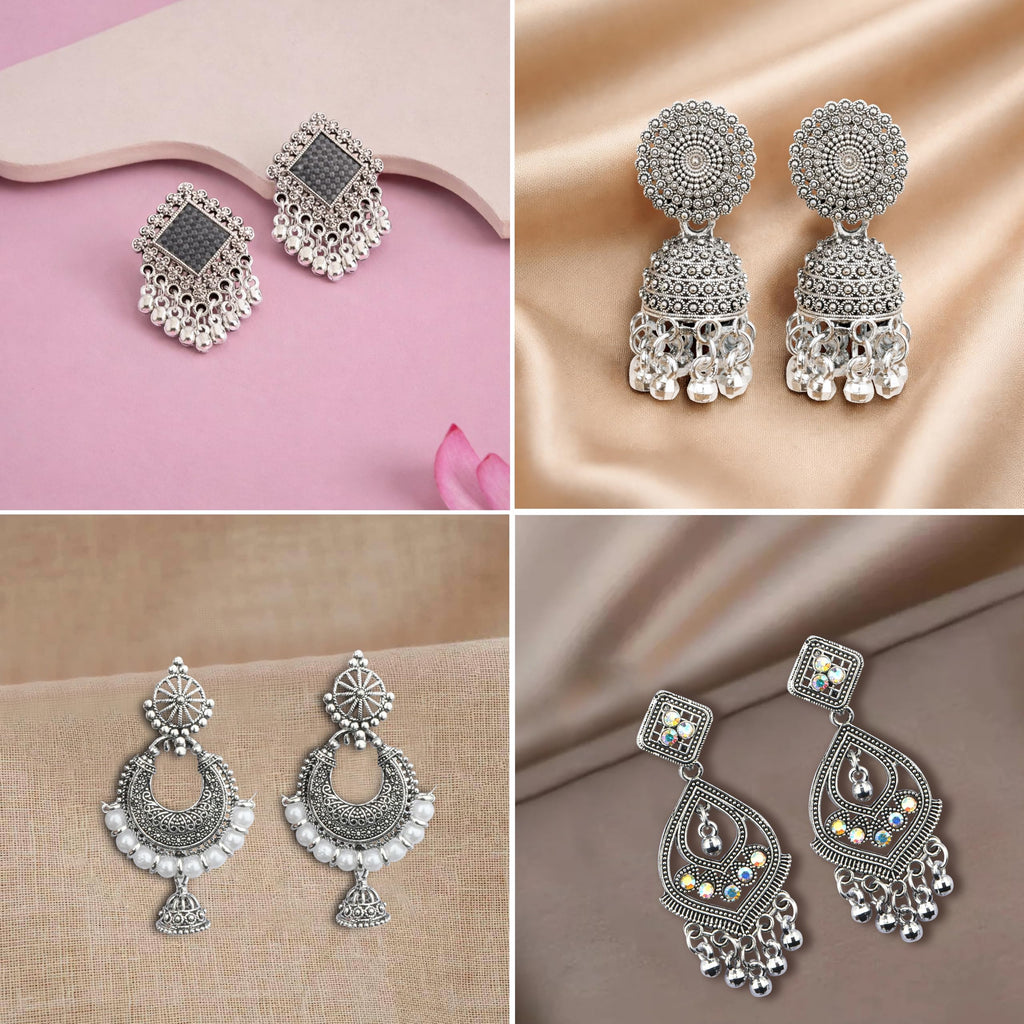 The Wallet Store Ishq-E-Jhumka Oxidized Designer Earrings Set of 12 With Folding Jewelry Box | Minimalist & Traditional Jhumka Set for Womens & Girls