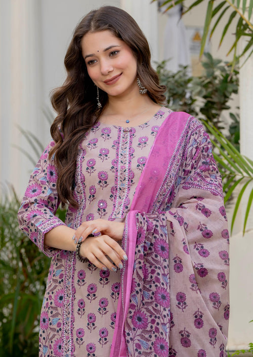 Amayra Women's Pure Cotton Straight Kurta Set with Palazzo pants & dupatta|Ethnic wear|Kurta Set for Women(TCK768,Pink,M)