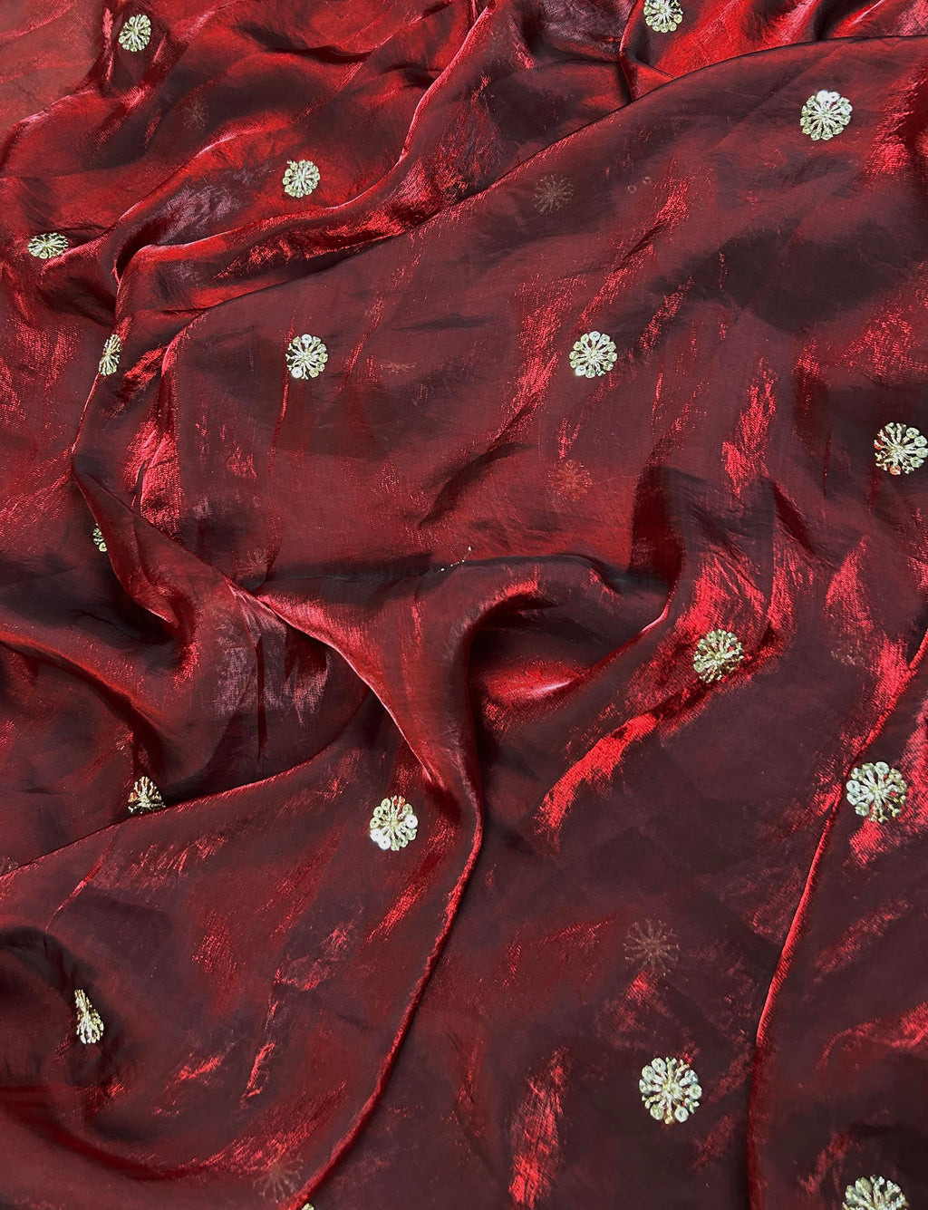 ANANT DESIGNER STUDIO Women's Pure Fandy Satin Sequin Embroidered work Saree with Dupion Unstitched Blouse Piece (Maroon)