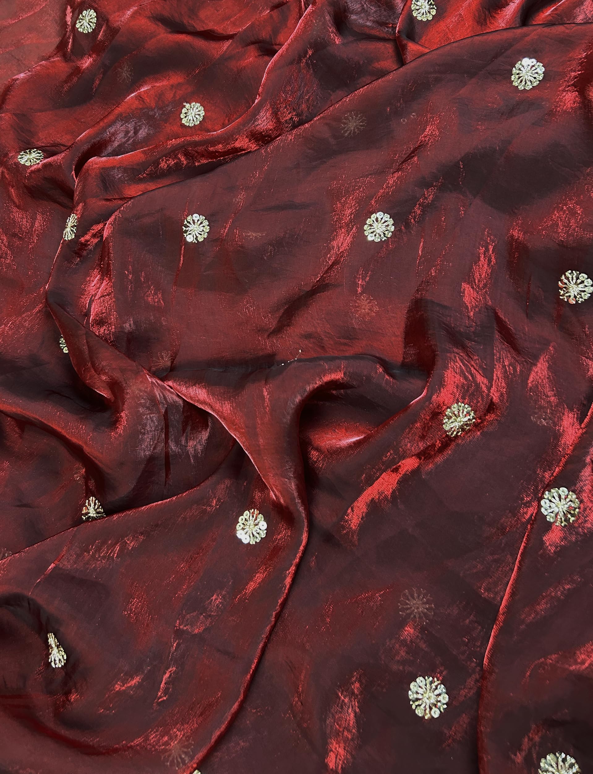 ANANT DESIGNER STUDIO Women's Pure Fandy Satin Sequin Embroidered work Saree with Dupion Unstitched Blouse Piece (Maroon)