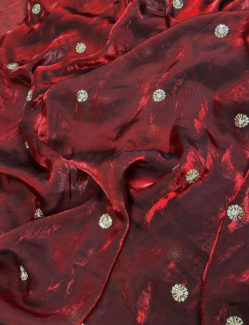 ANANT DESIGNER STUDIO Women's Pure Fandy Satin Sequin Embroidered work Saree with Dupion Unstitched Blouse Piece (Maroon)