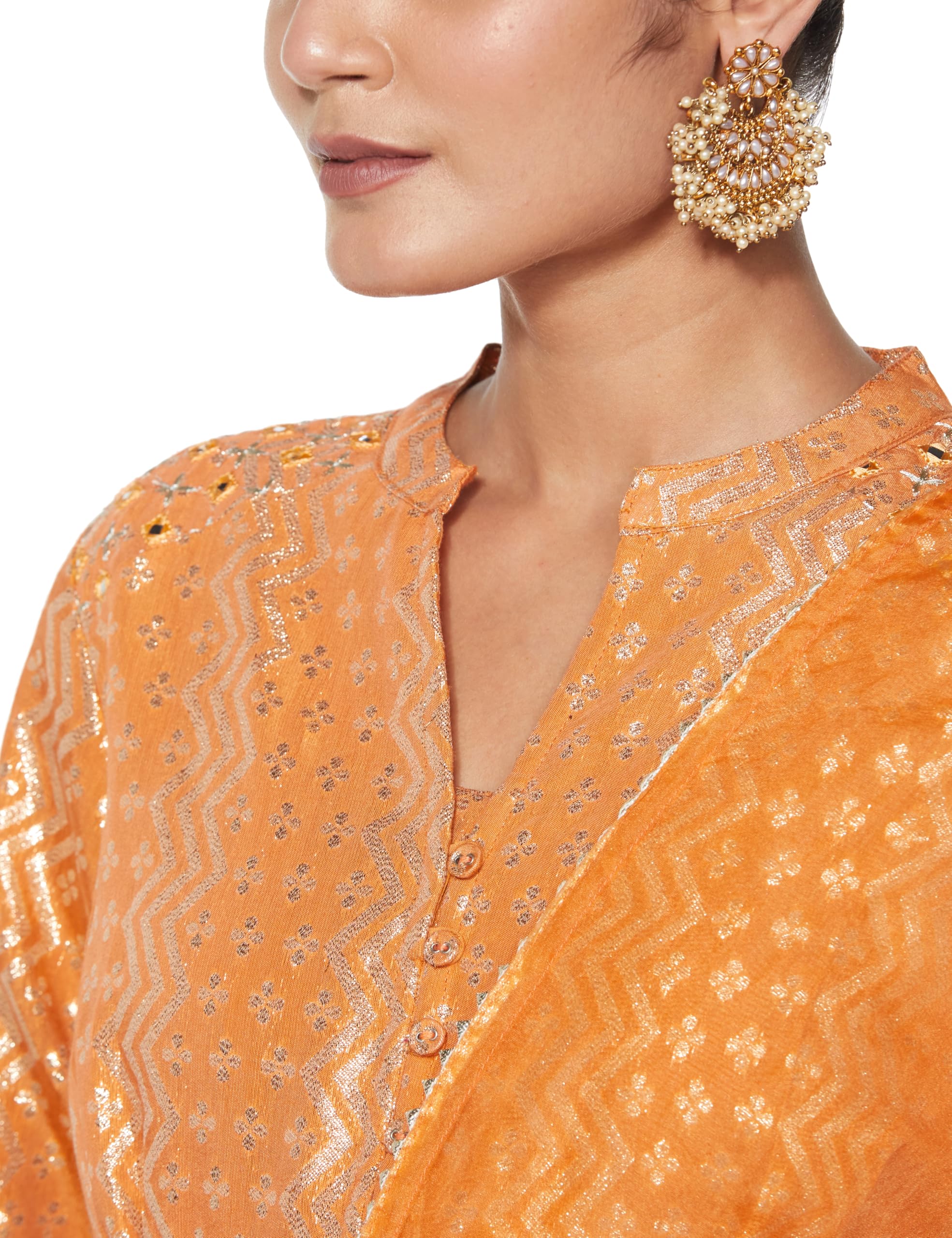 Amazon Brand - Myx Women's Embroidered Anarkali Kurta Set with Organza Dupatta in Chanderi Blend (AW25-MYX-RKM-KS-18_Rust_L)