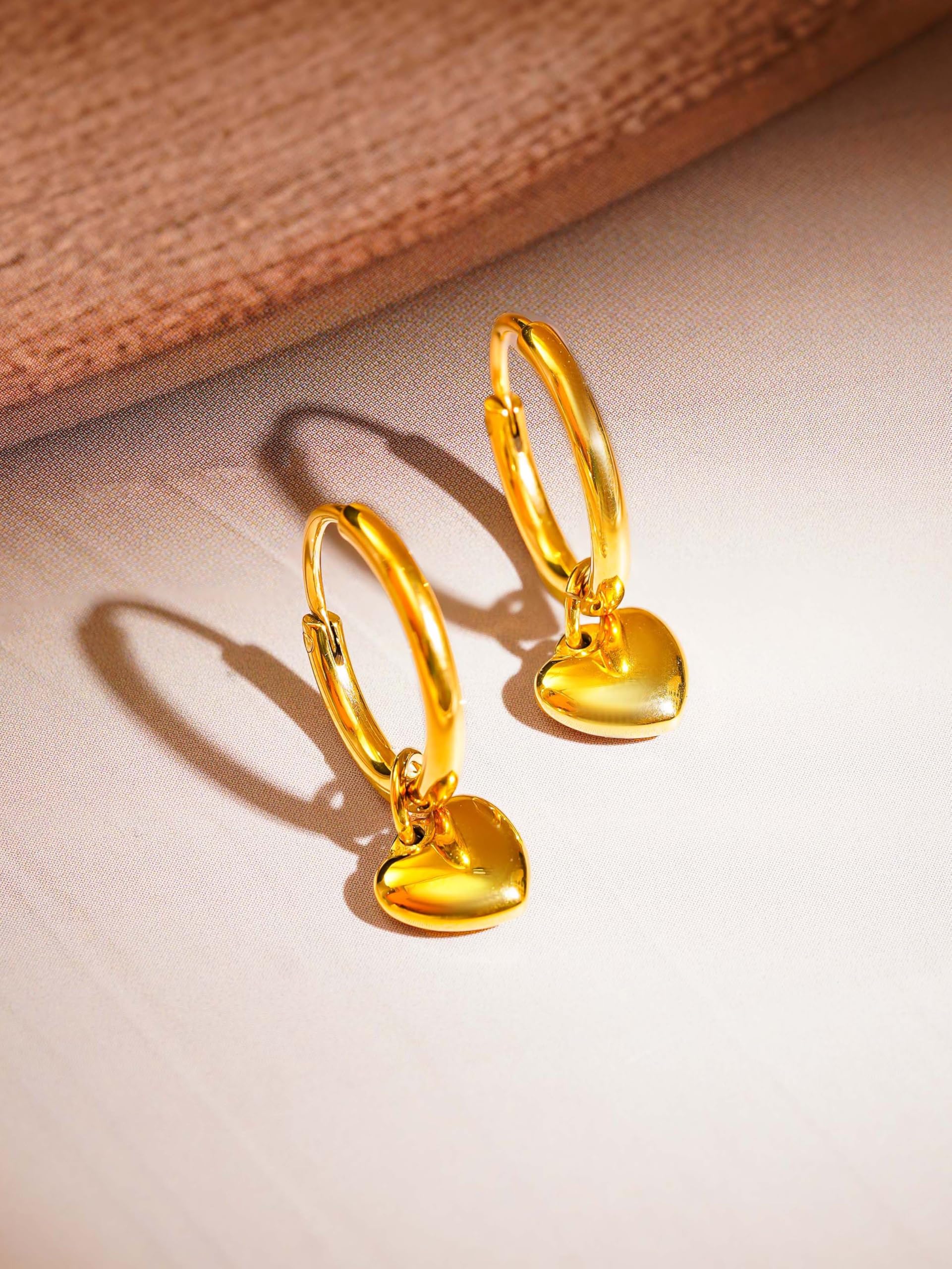 NAITRA 18K Gold Plated Heart Earrings for Women & Girls | Hoops, Studs & Huggies | Waterproof and Anti Tarnish Jewellery | Valentines Gift for Girlfriend | Gifts for Women | 1 Year Warranty* (Gold Heart Hoop Drop)