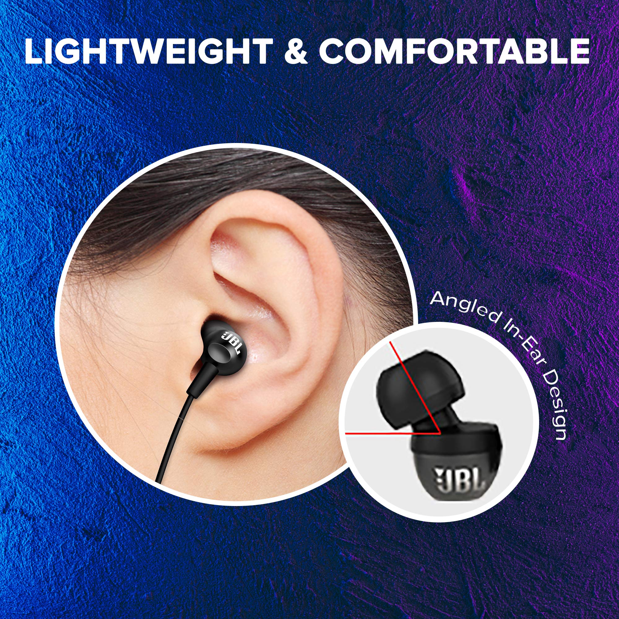 JBL C100SI Wired In Ear Headphones With Mic, Pure Bass Sound, One Button Multi-Function Remote, Premium Metallic Finish, Angled Buds For Comfort Fit (Black)