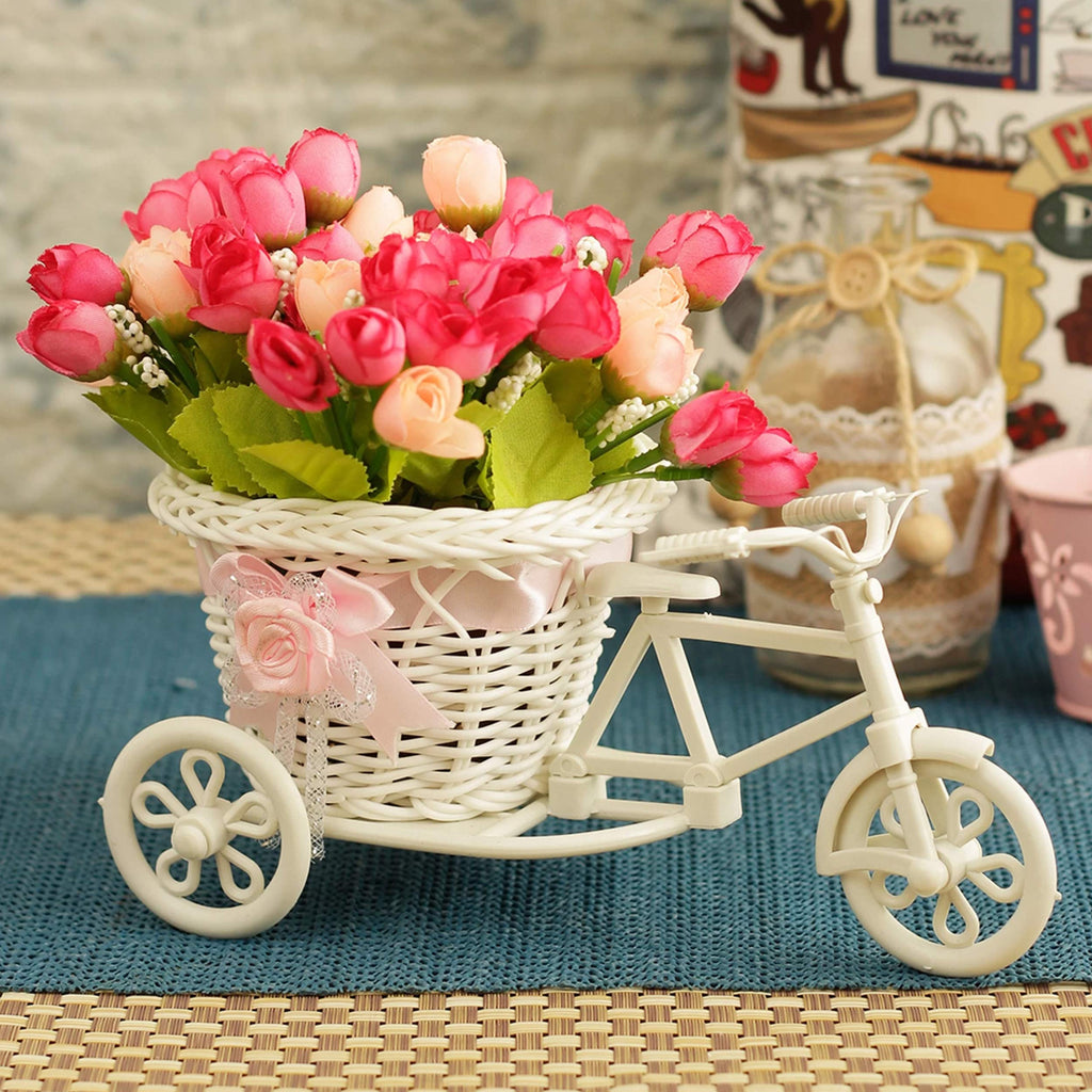 TIED RIBBONS Cycle Shape Flower Vase with Peonies Bunches for Mothers Day Home Decor Center Table Bedroom Living Room Office Bathroom Decorative Gift Items (19 cm x 21 cm)