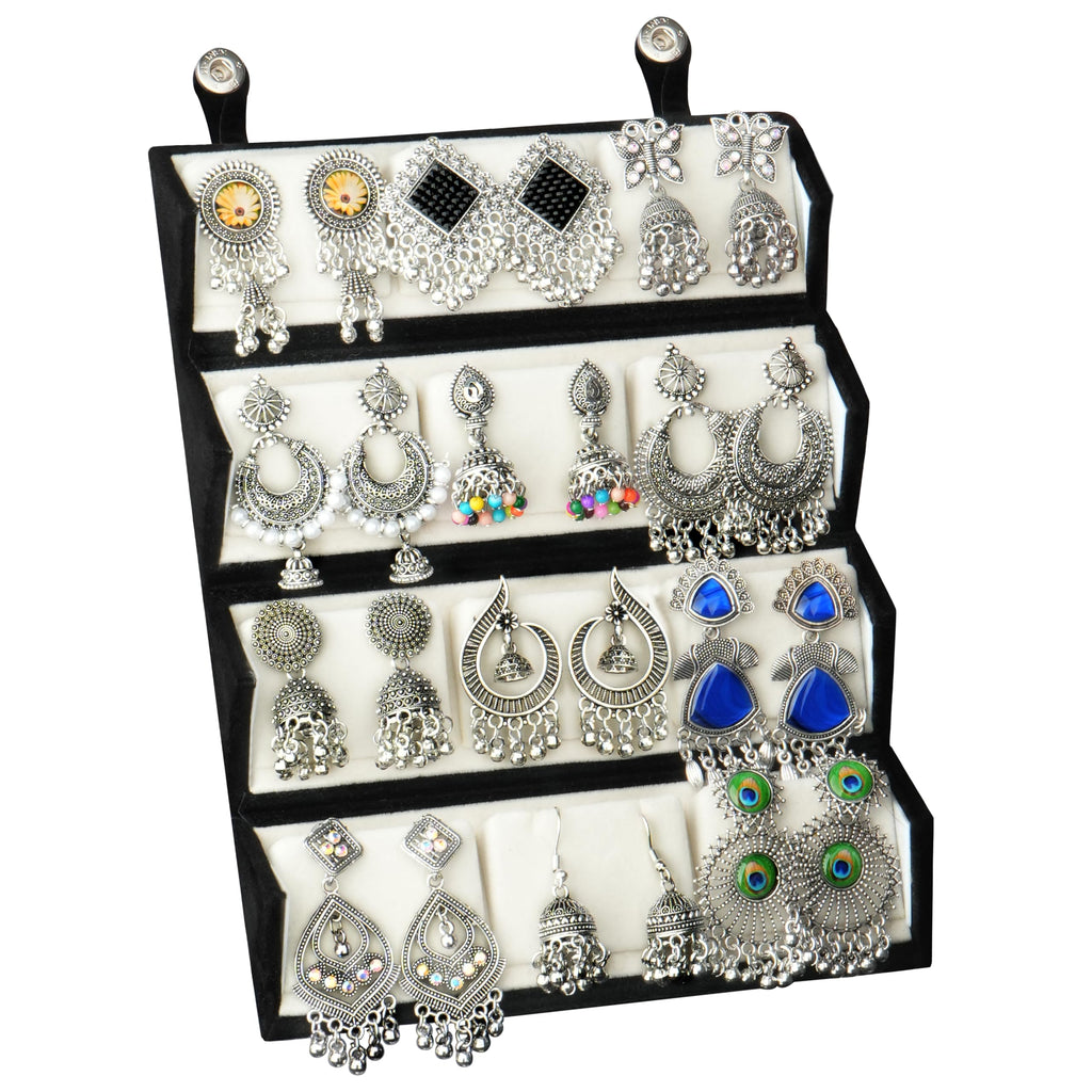 The Wallet Store Ishq-E-Jhumka Oxidized Designer Earrings Set of 12 With Folding Jewelry Box | Minimalist & Traditional Jhumka Set for Womens & Girls