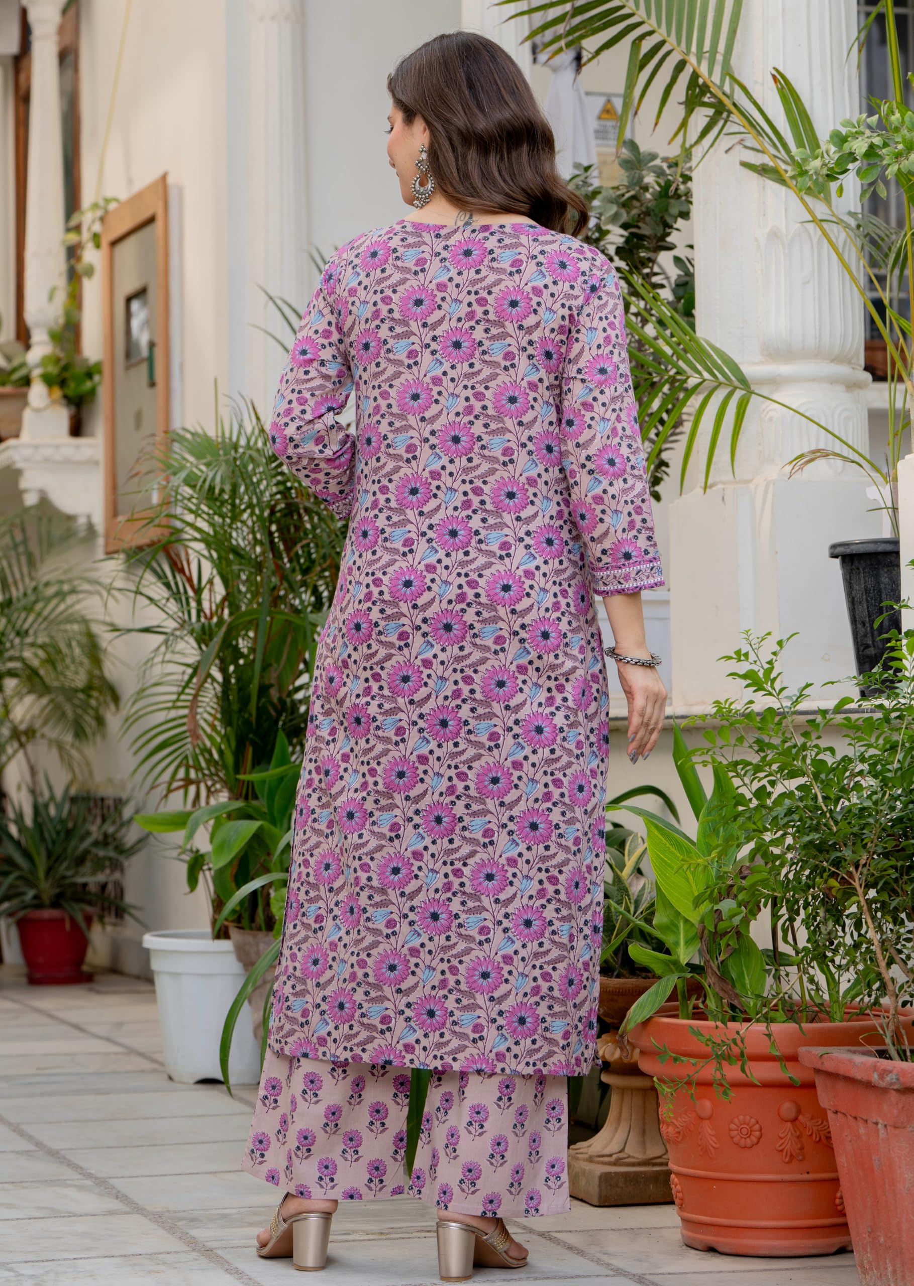 Amayra Women's Pure Cotton Straight Kurta Set with Palazzo pants & dupatta|Ethnic wear|Kurta Set for Women(TCK768,Pink,M)