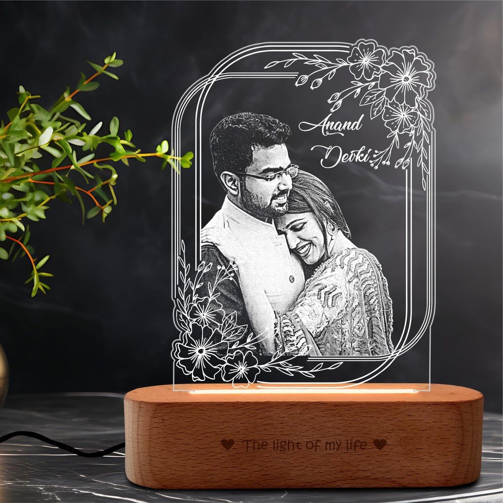 ZOCI VOCI Personalized Valentine for Couple Gift - LED Photo Frame | Customized Anniversary for Gift Wife & Husband | Photo Engraved Lamp (Warm Light, B&W - Engraving)