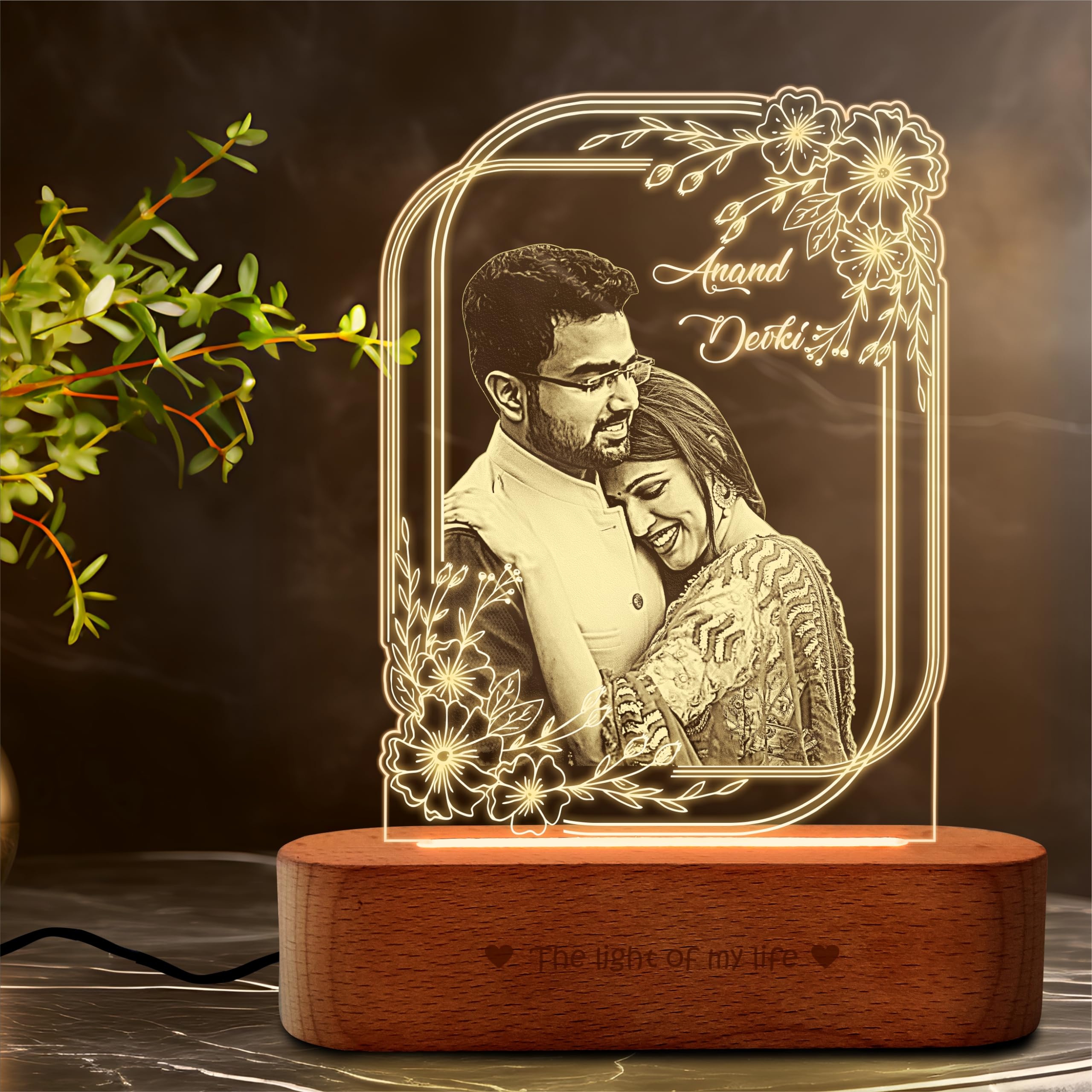ZOCI VOCI Personalized Valentine for Couple Gift - LED Photo Frame | Customized Anniversary for Gift Wife & Husband | Photo Engraved Lamp (Warm Light, B&W - Engraving)