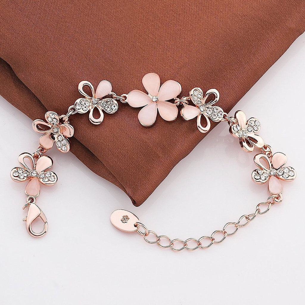 YouBella Jewellery Bracelets for Women Stylish Rose Gold Plated Crystal Bracelet Bangle Jewellery for Girls and Women (Floral)