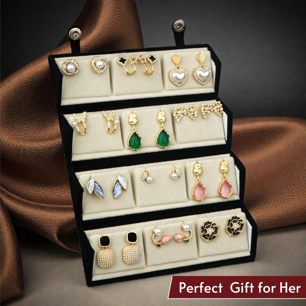 MakeYourGift Pretty Pairings 12 Pairs Earrings Set for Women with Jewellery Box | Stylish Stud, Pearl, Drop & Designer Earrings | Premium Gift Set for Girls | Birthday, Anniversary, Engagement